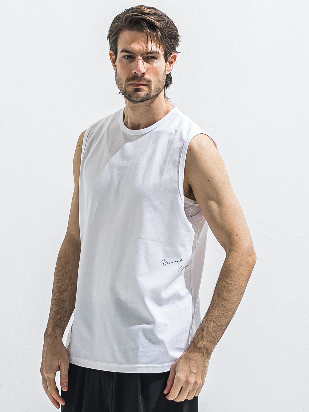 OVER NO SLEEVE / RC40-T-010 / サイドロゴメッシュノースリーブ / ホワイト (6月上旬入荷予定)