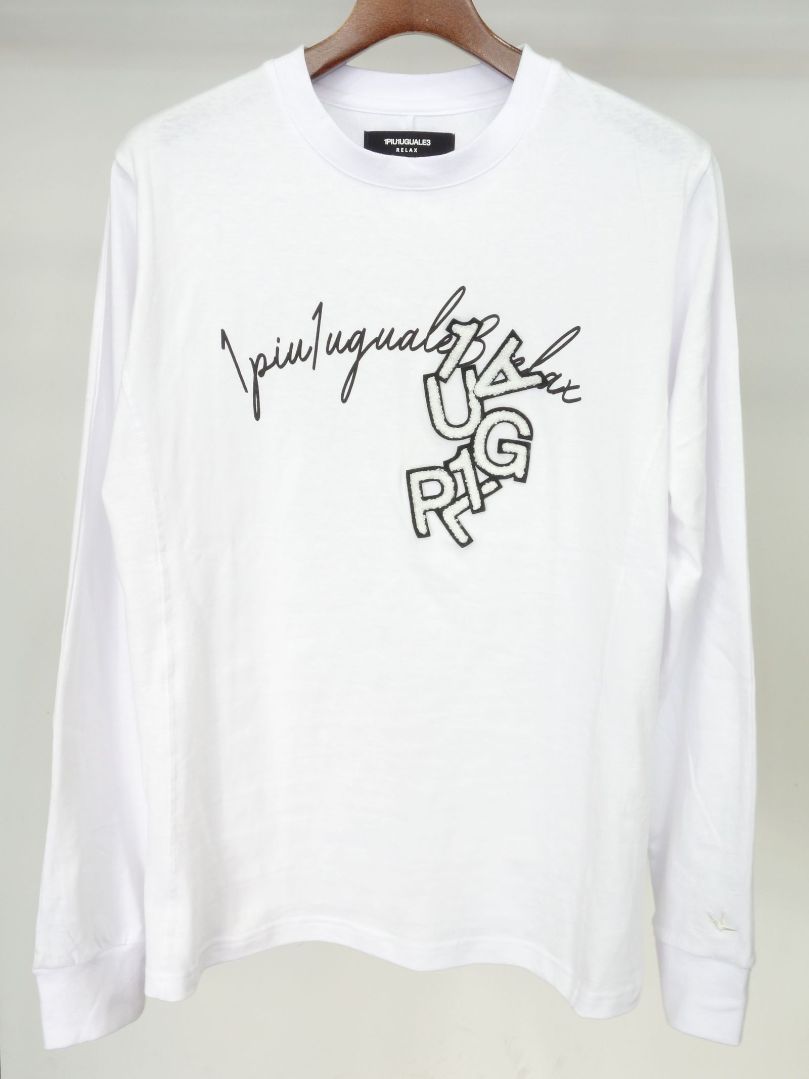 1PIU1UGUALE3 RELAX - サガラ刺繍ダブルロゴ長袖Tシャツ / ust-22042