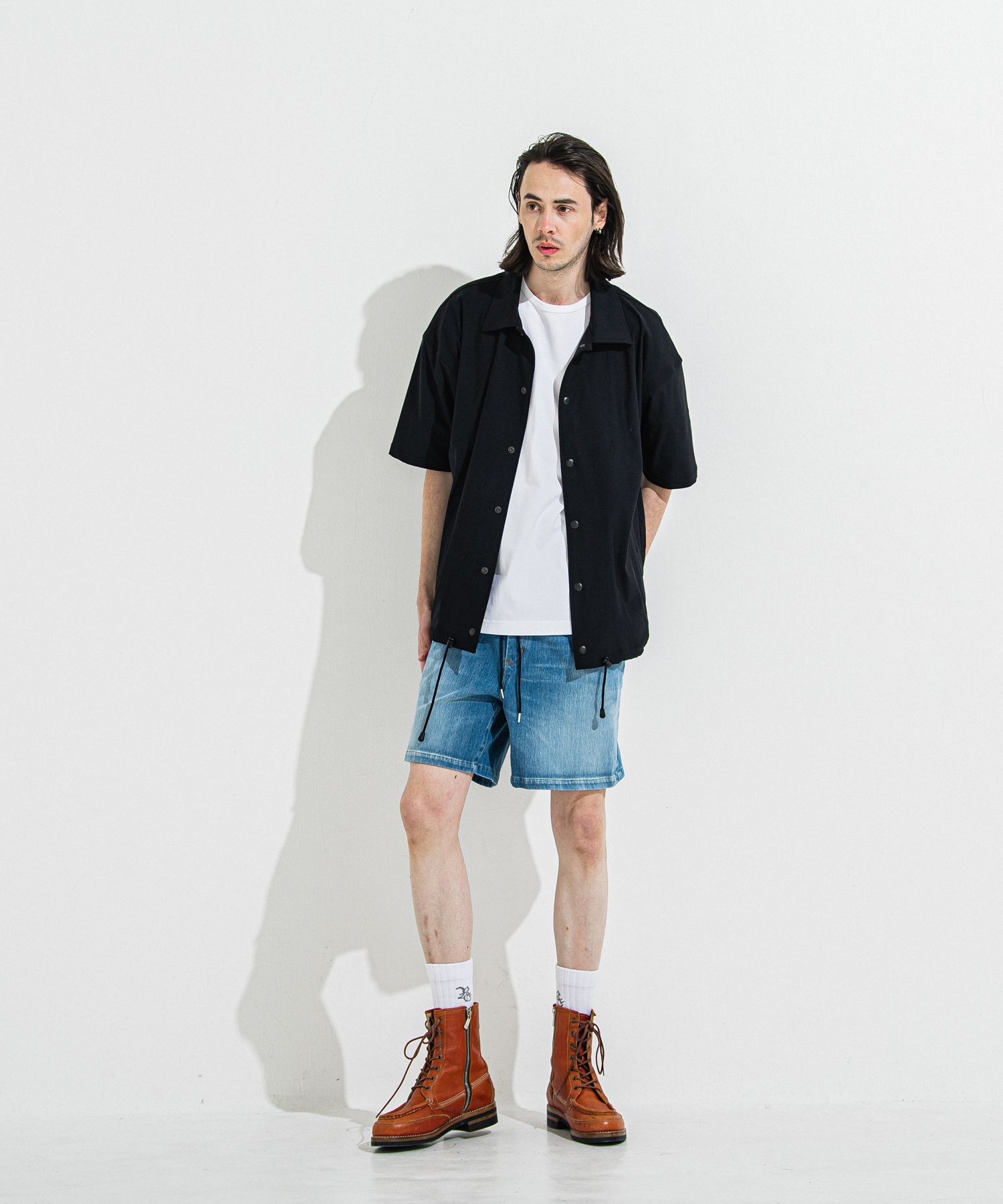 NYLON HALF COACH JACKET / RC36-C-002 / 半袖ナイロンコーチジャケット / ブラック