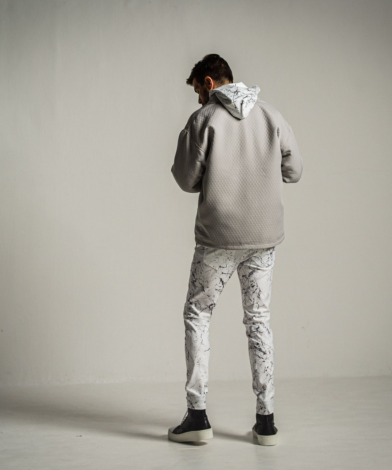 PAINT LOOSE HOODIE / RC34-C-008 / ペイント柄ルーズパーカー / グレー