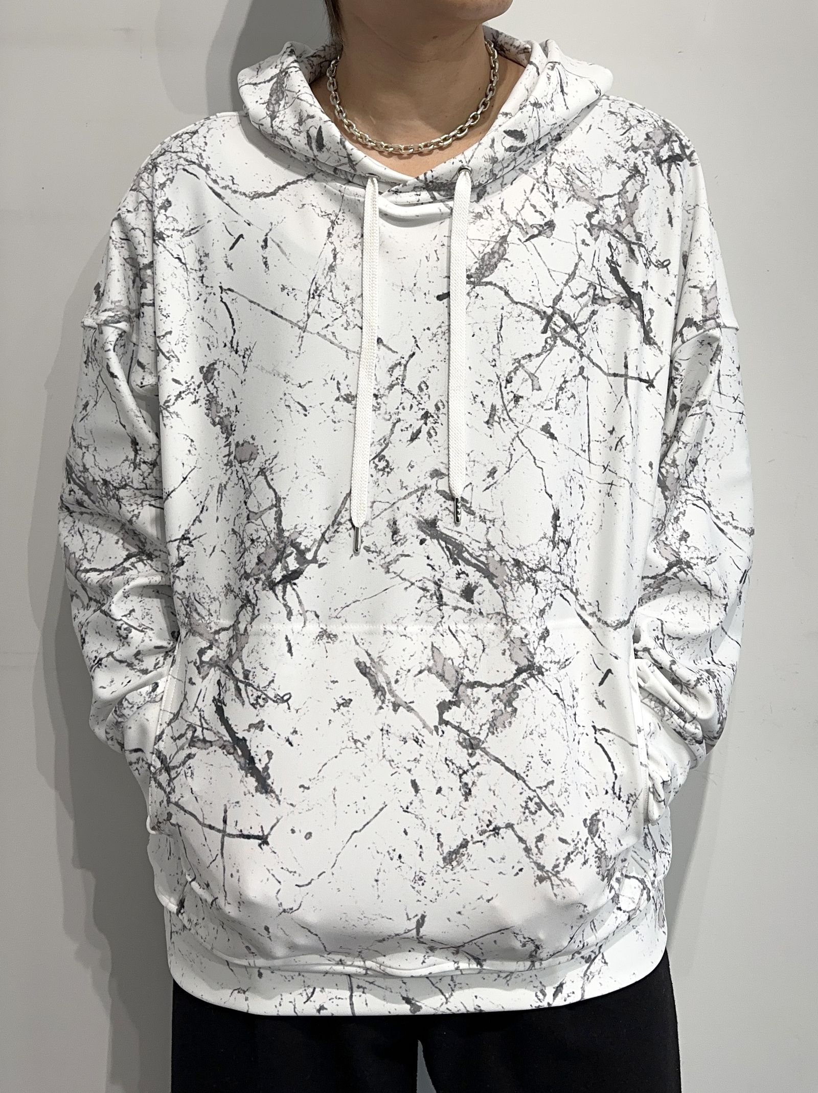 PAINT LOOSE HOODIE / RC34-C-008 / ペイント柄ルーズパーカー / グレー