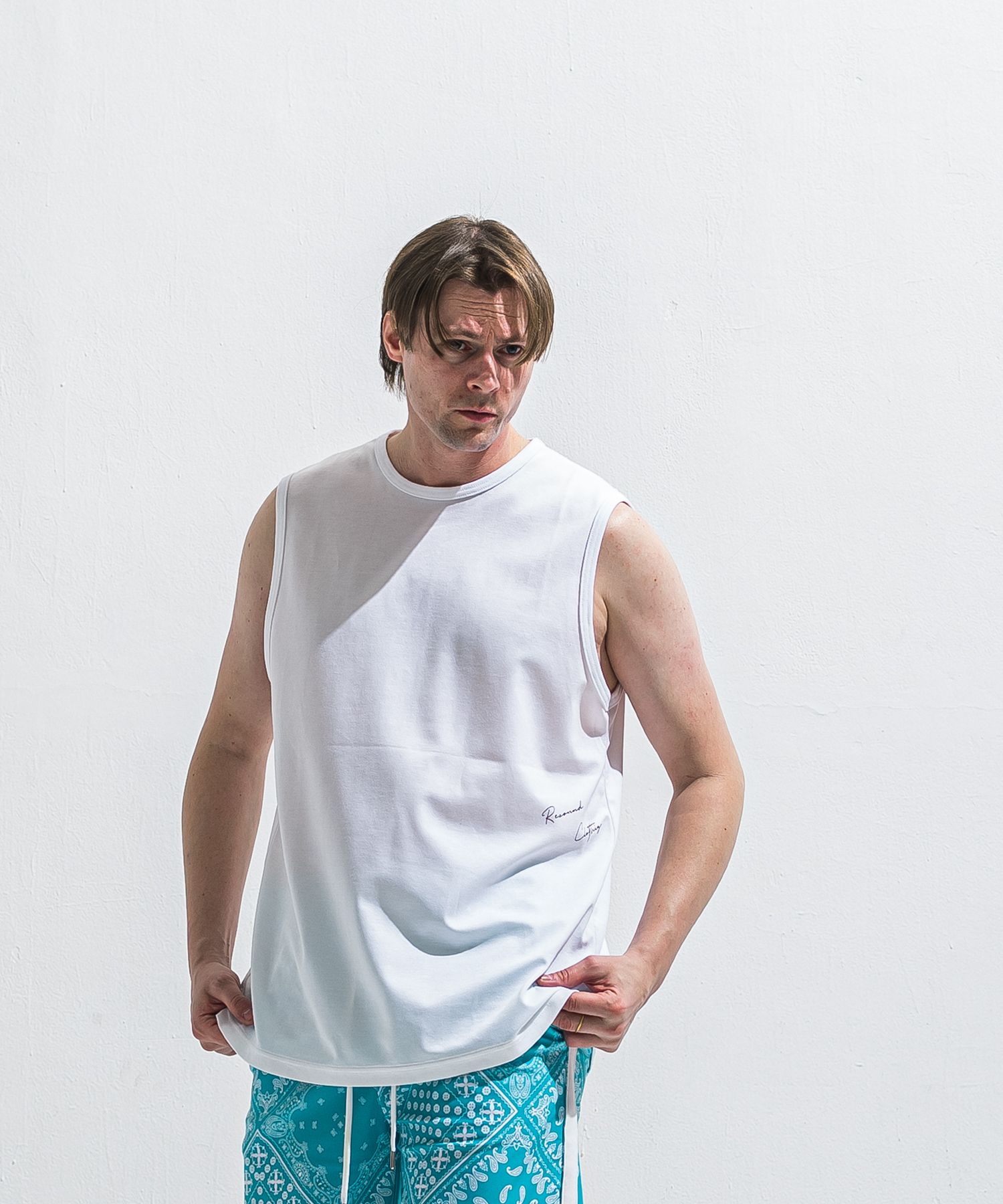 OVER NO SLEEVE / RC40-T-010 / サイドロゴメッシュノースリーブ / ホワイト (6月上旬入荷予定)