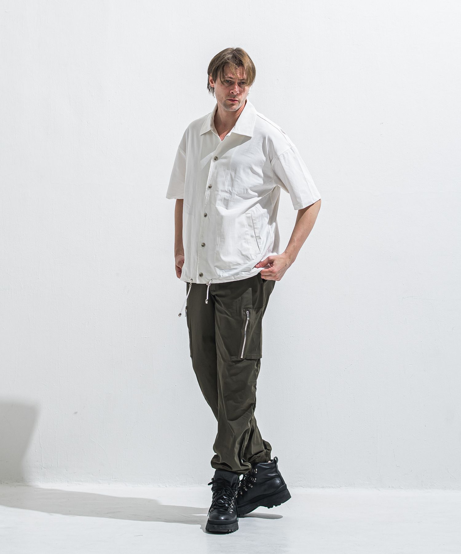 DAVID NYLON CARGO PANTS / RC40-ST-040 / ミリタリーナイロン裾ゴムカーゴパンツ / カーキ (6月中旬入荷予定)