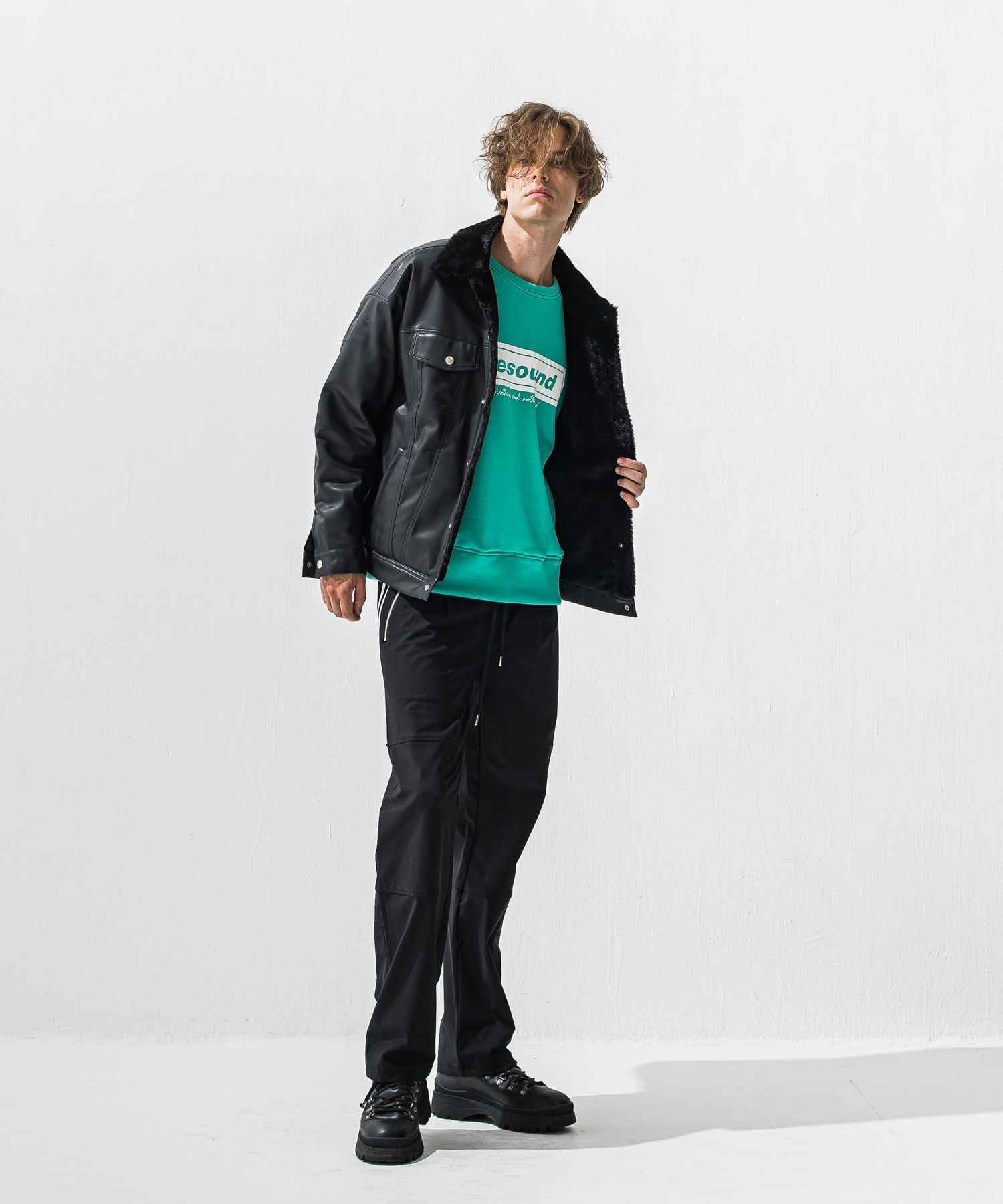 BOX VELOURS FLEECE DROP TRAINER / RC42-C-007 / 裏起毛ボックスロゴトレーナー / ブルーグリーン (11月上旬入荷予定)