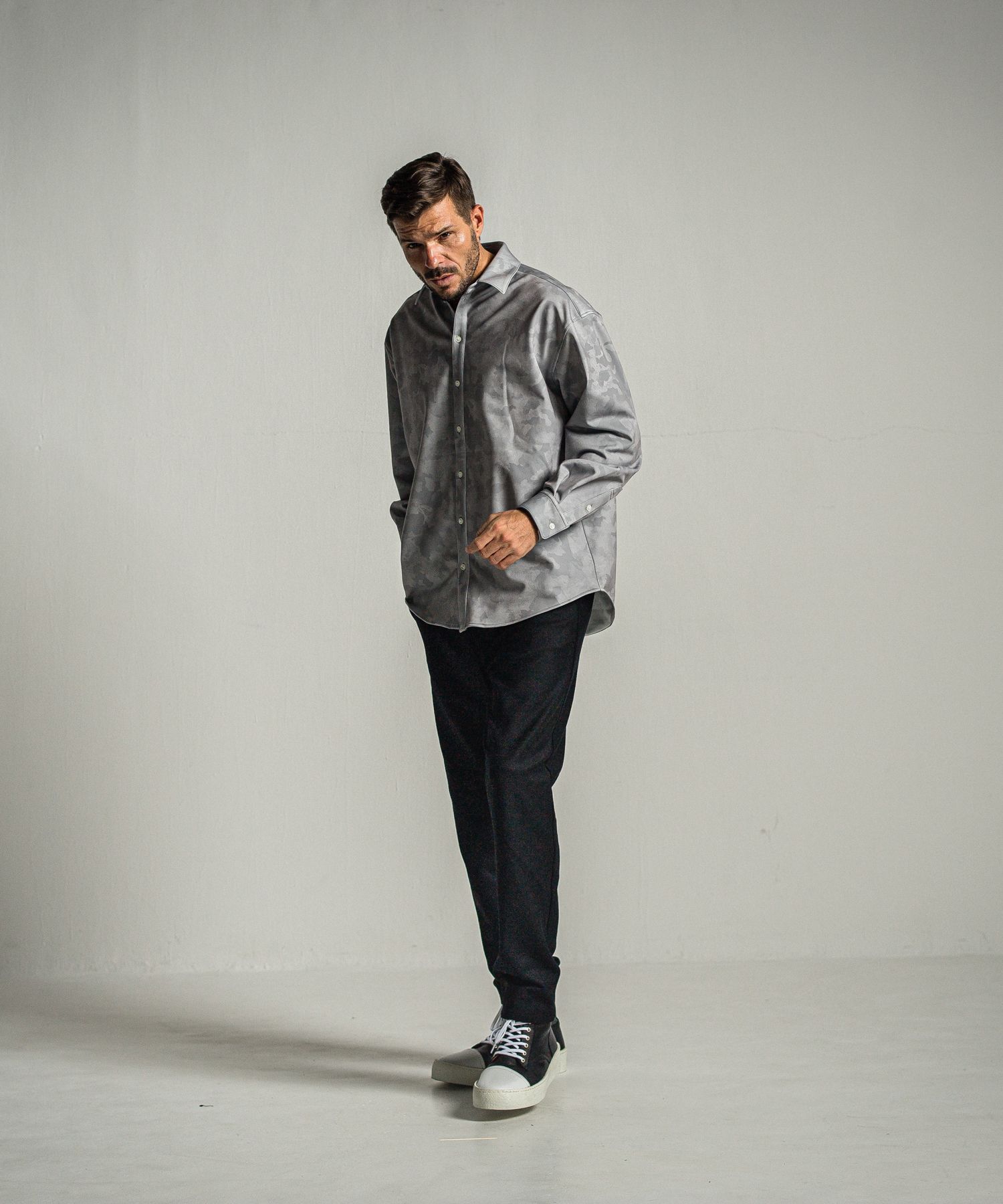 JERSEY JACK SHIRT / RC34-SH-001 / 裏起毛オーバーサイズシャツ / グレーカモフラ