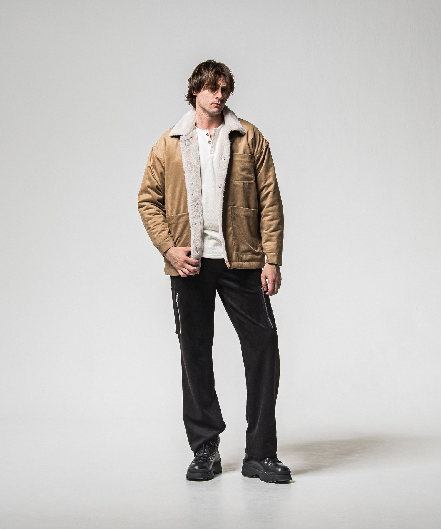 VELOURS FLEECE THERMAL HENRY / RC38-C-003 / 裏起毛サーマルヘンリーネックロングTシャツ / ホワイト (10月中旬入荷予定)