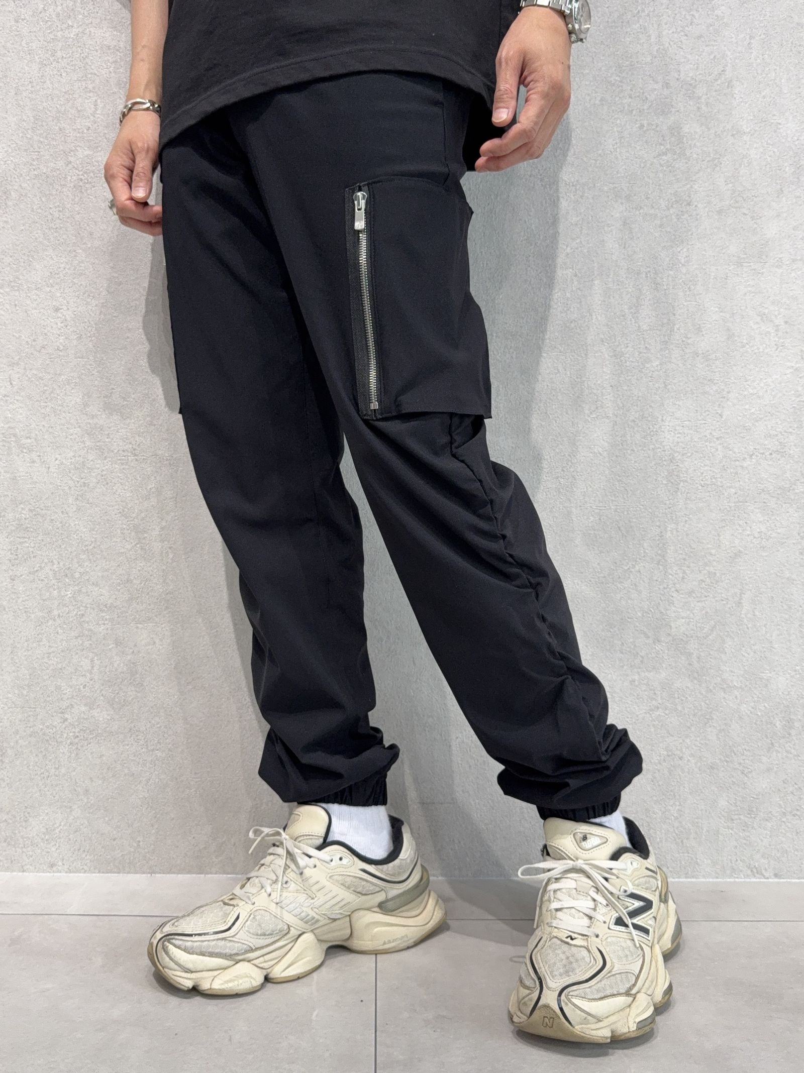 DAVID NYLON CARGO PANTS / RC40-ST-040 / ミリタリーナイロン裾ゴムカーゴパンツ / ブラック
