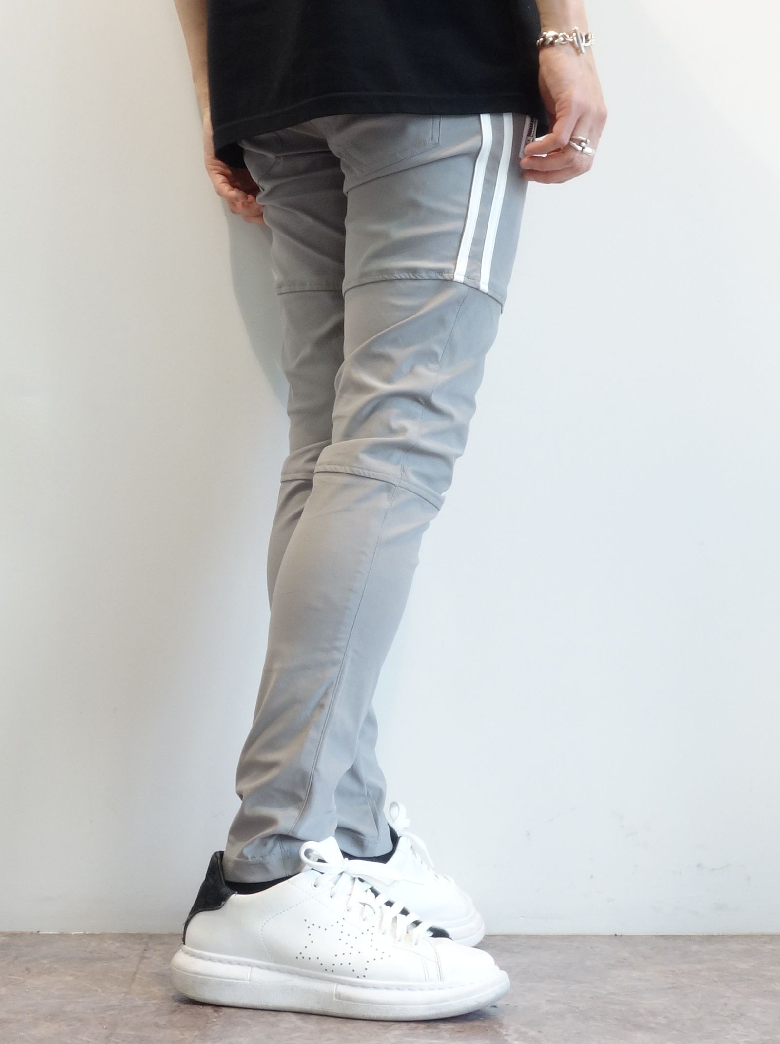 JOHNSON LINE NYLON PT / BASIC-ST-009 / ジョンソンナイロンラインパンツ / グレー×ホワイト (3月上旬入荷予定)