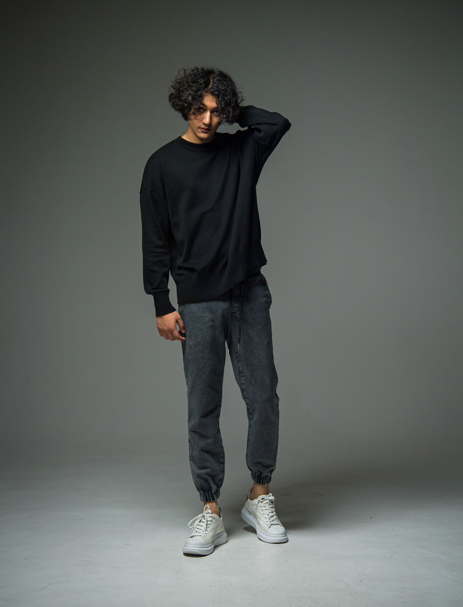 SILK KNT OVER LONG SLEEVE / RC29-K-002 / 無地ルーズコットンニット / ブラック