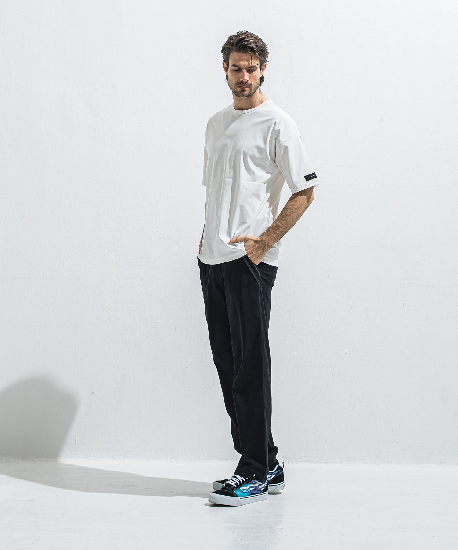 EDGE NYLON SEMI WIDE PT / RC40-ST-014WT / エッジナイロンセミワイドラインパンツ / ブラック×ブラック (4月下旬入荷予定)