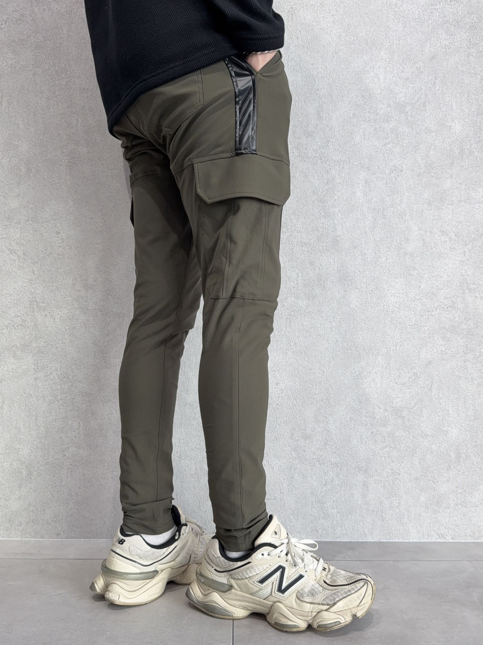 DARRELL CARGO PT / BASIC-ST-010 / ナイロン レザーラインカーゴパンツ / カーキ×レザーブラック