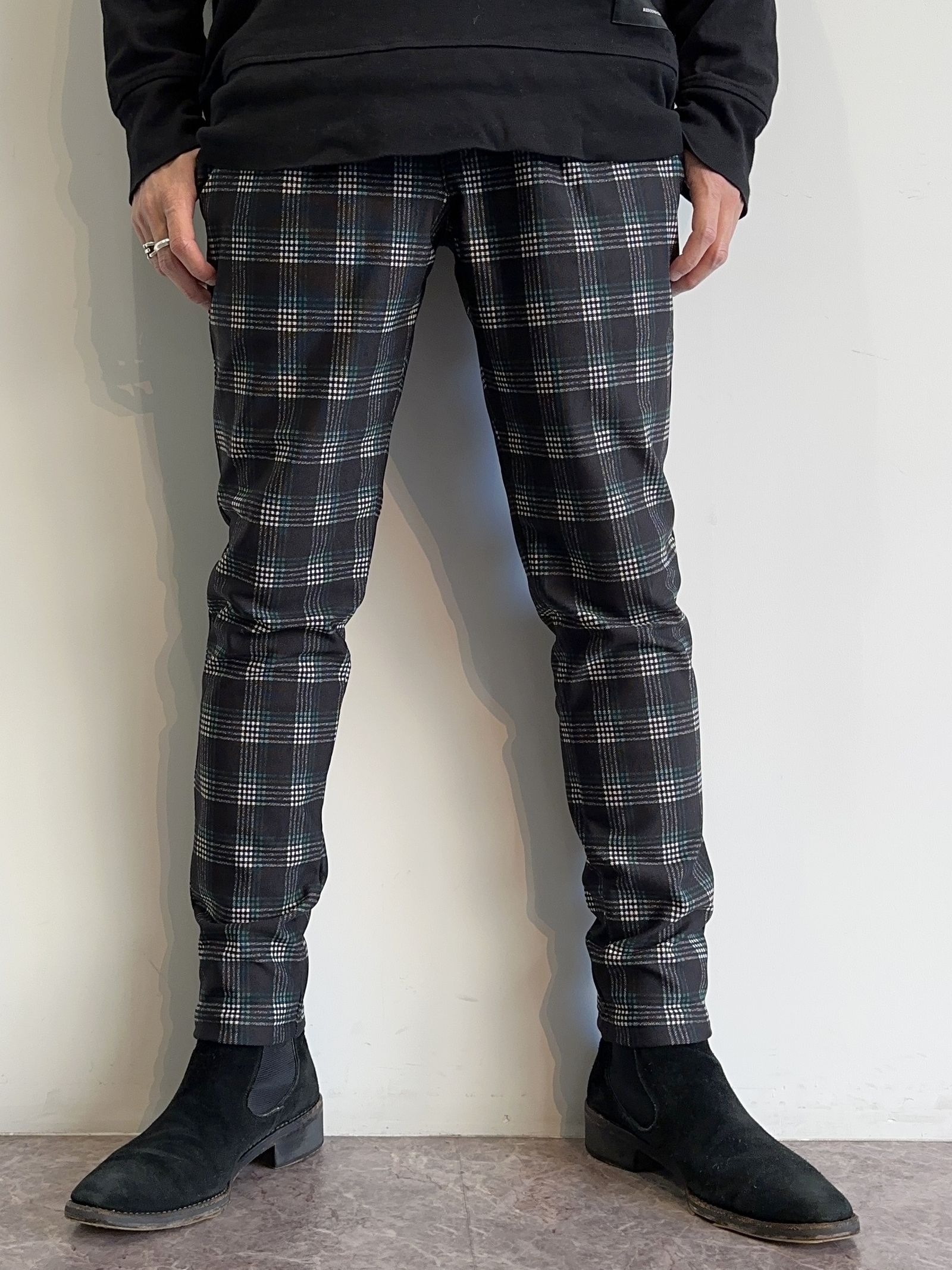 CHRIS EASY HEAT TUCK PANTS / RC30-ST-016HT / 裏起毛タックパンツ / ブラック×グリーンチェック