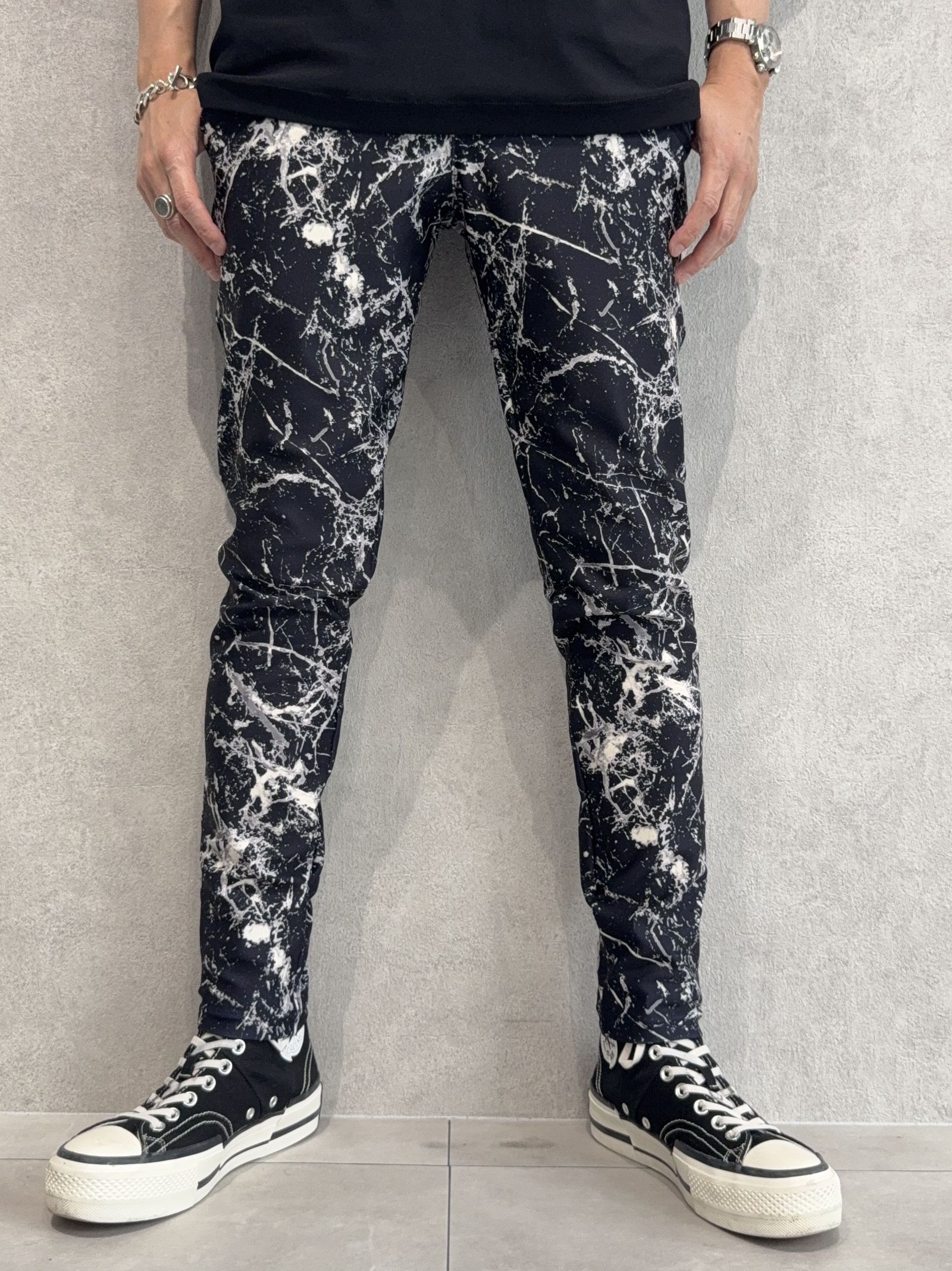 CHRIS EASY PANTS / RC34-ST-016 / ペイント柄イーシーパンツ / ブラック