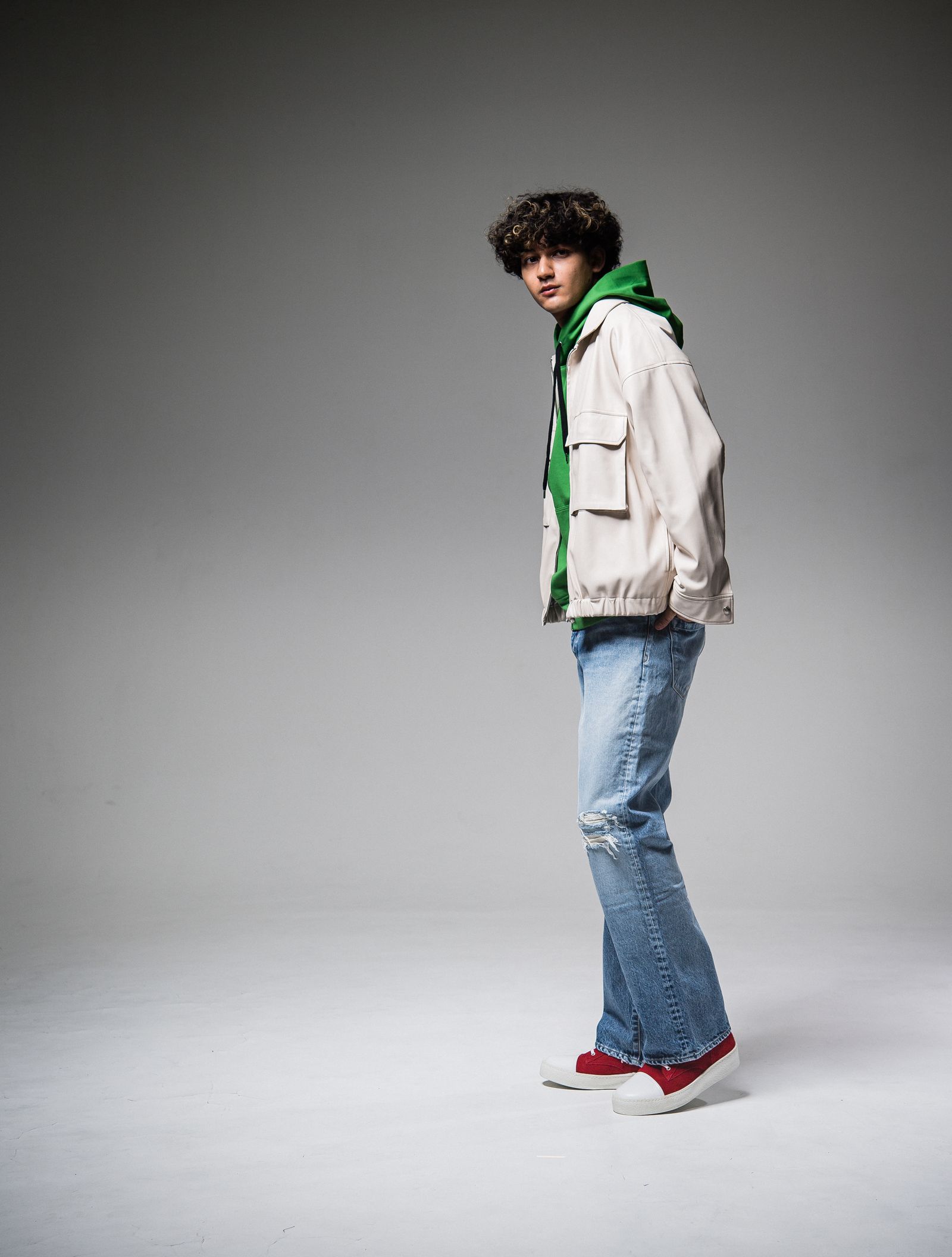 FW JACKET / RC25-JK-006 / オーバーサイズレザーブルゾン / ベージュ