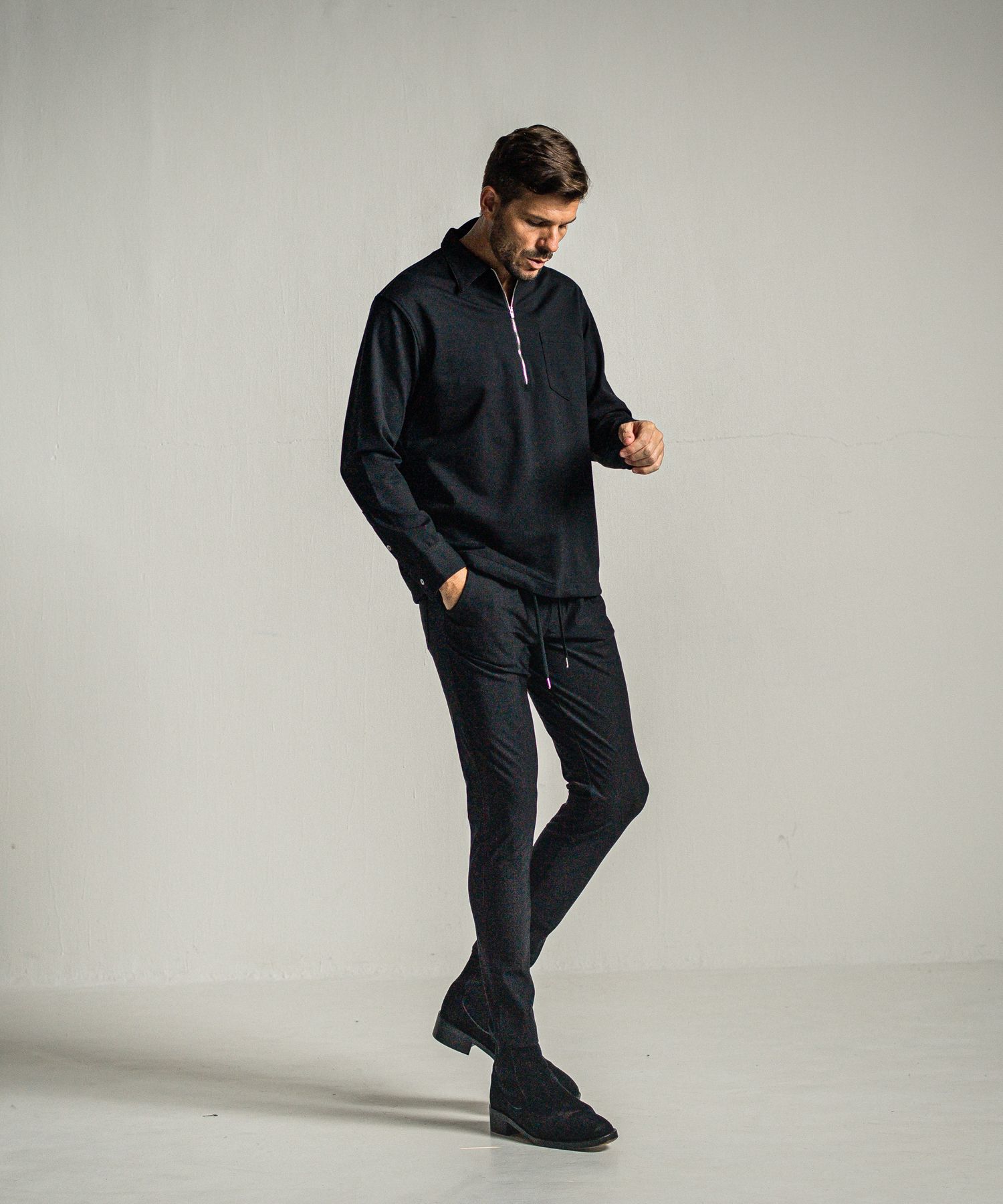PULLOVER JERSEY SHIRT / RC34-SH-002 / 裏起毛ハーフジップシャツ / ブラック