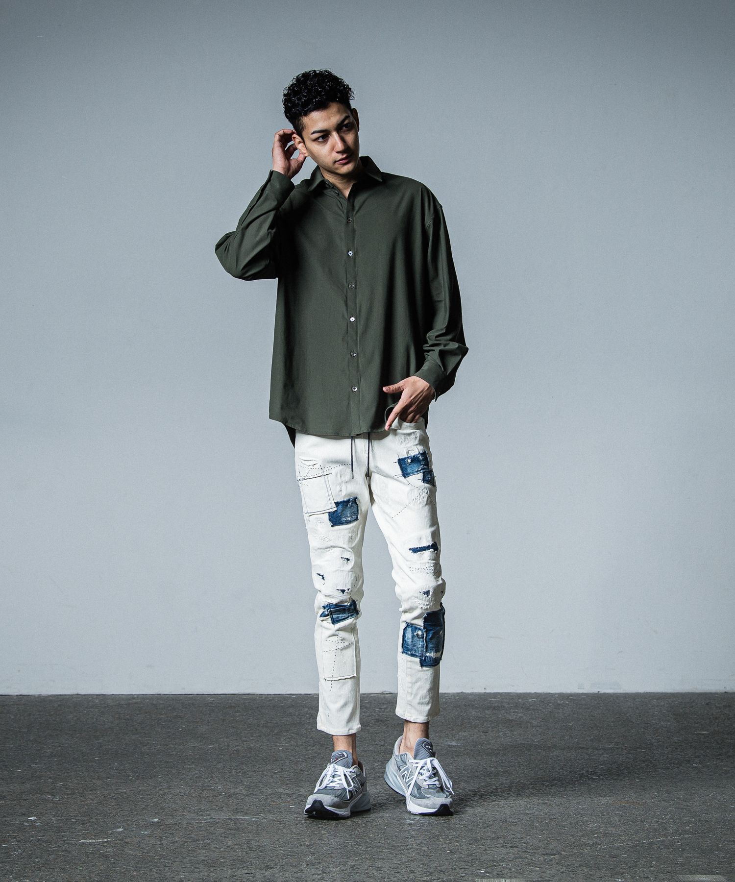 NYLON JACK SHIRTS / RC33-SH-001 / オーバーサイズナイロンシャツ / カーキ