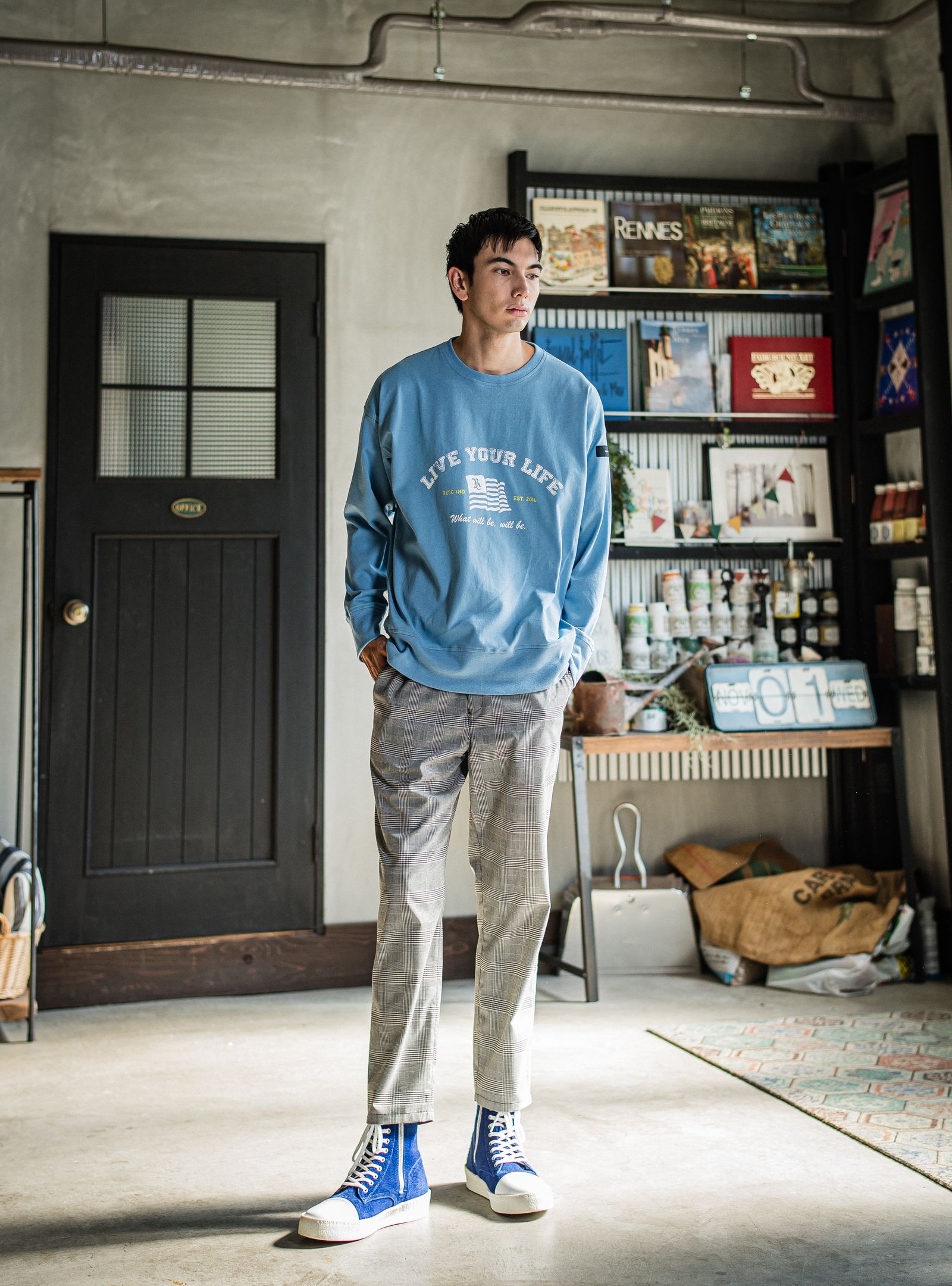 PAT WIDE EASY PANTS / RC31-ST-036 / ベルト付きテーパードワイドパンツ / グレンチェック