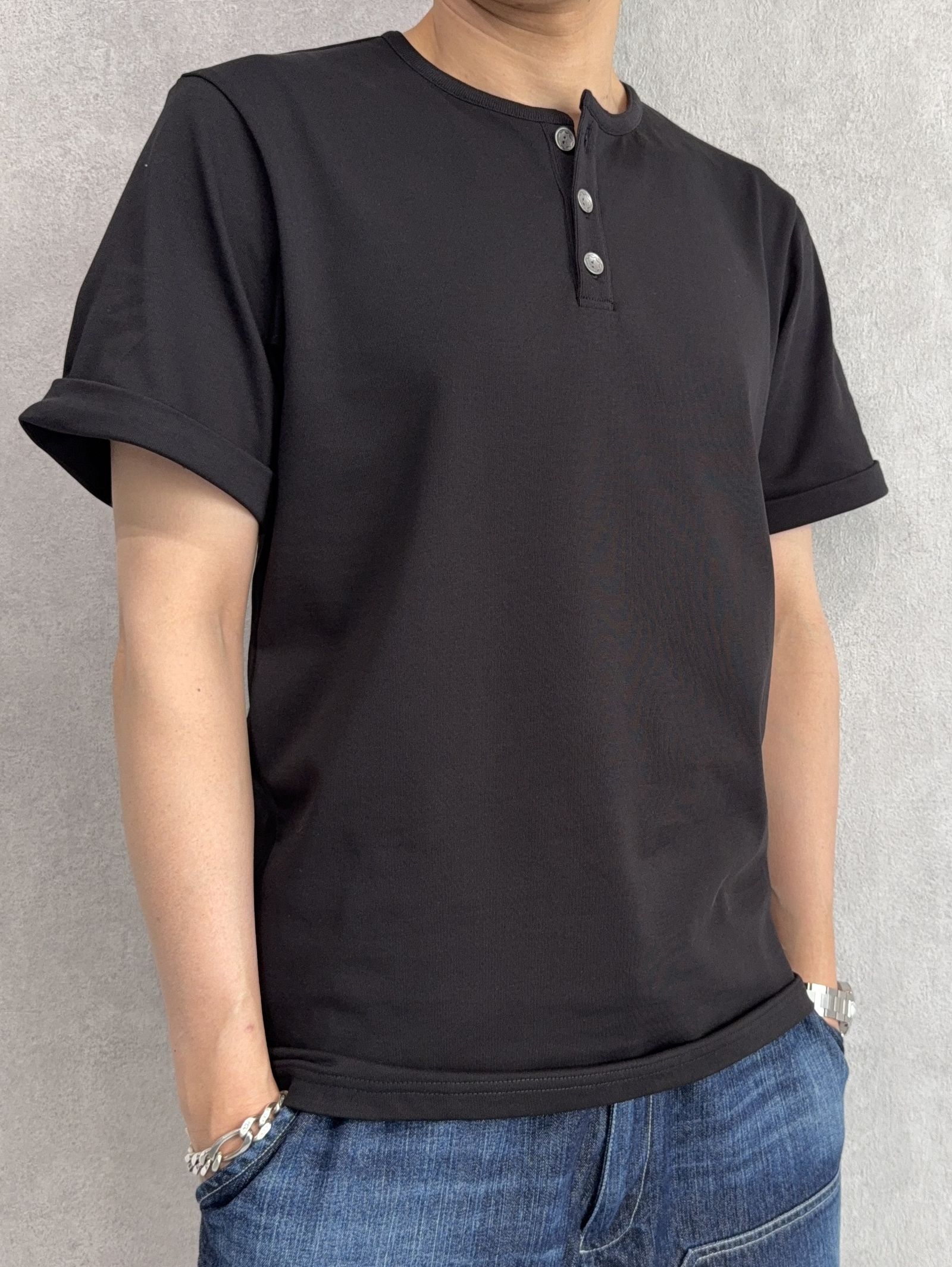 ROLL UP HENRY T / RC40-T-005 / ロールアップヘンリーネックTシャツ / ブラック