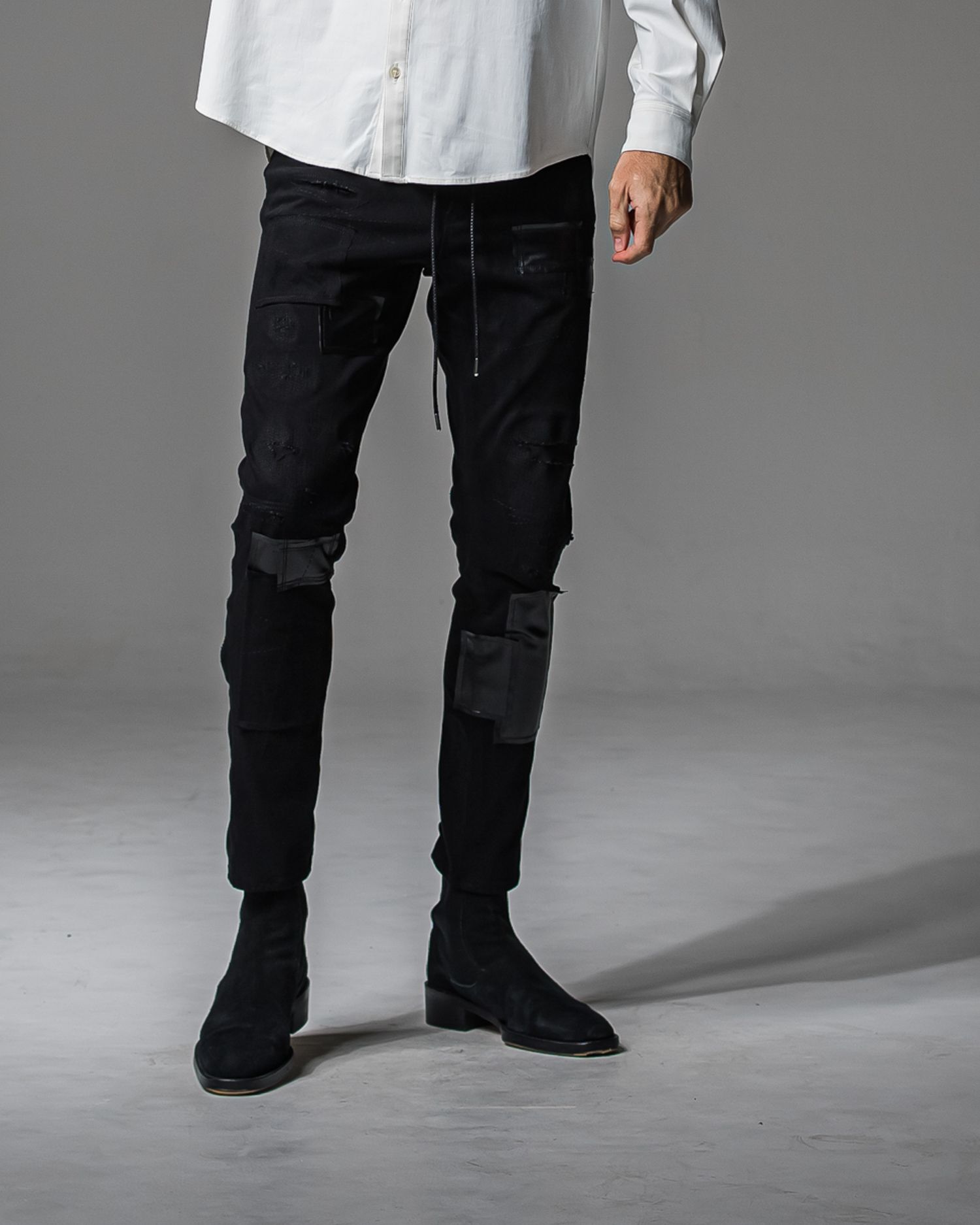 MICK DENIM JERSEY / BASIC-ST-020 / デニムジャージテーパードパンツ / ブラックリメイク (9月上旬入荷予定)