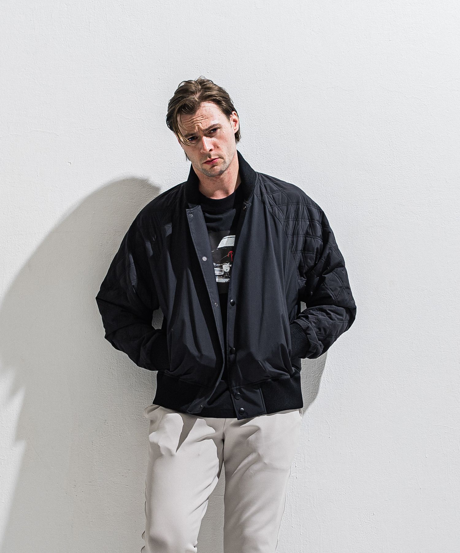 PB VARSITY JACKET / DP1-JK-001 / キルティングナイロンスタジャン / ブラック (2月中旬入荷予定)