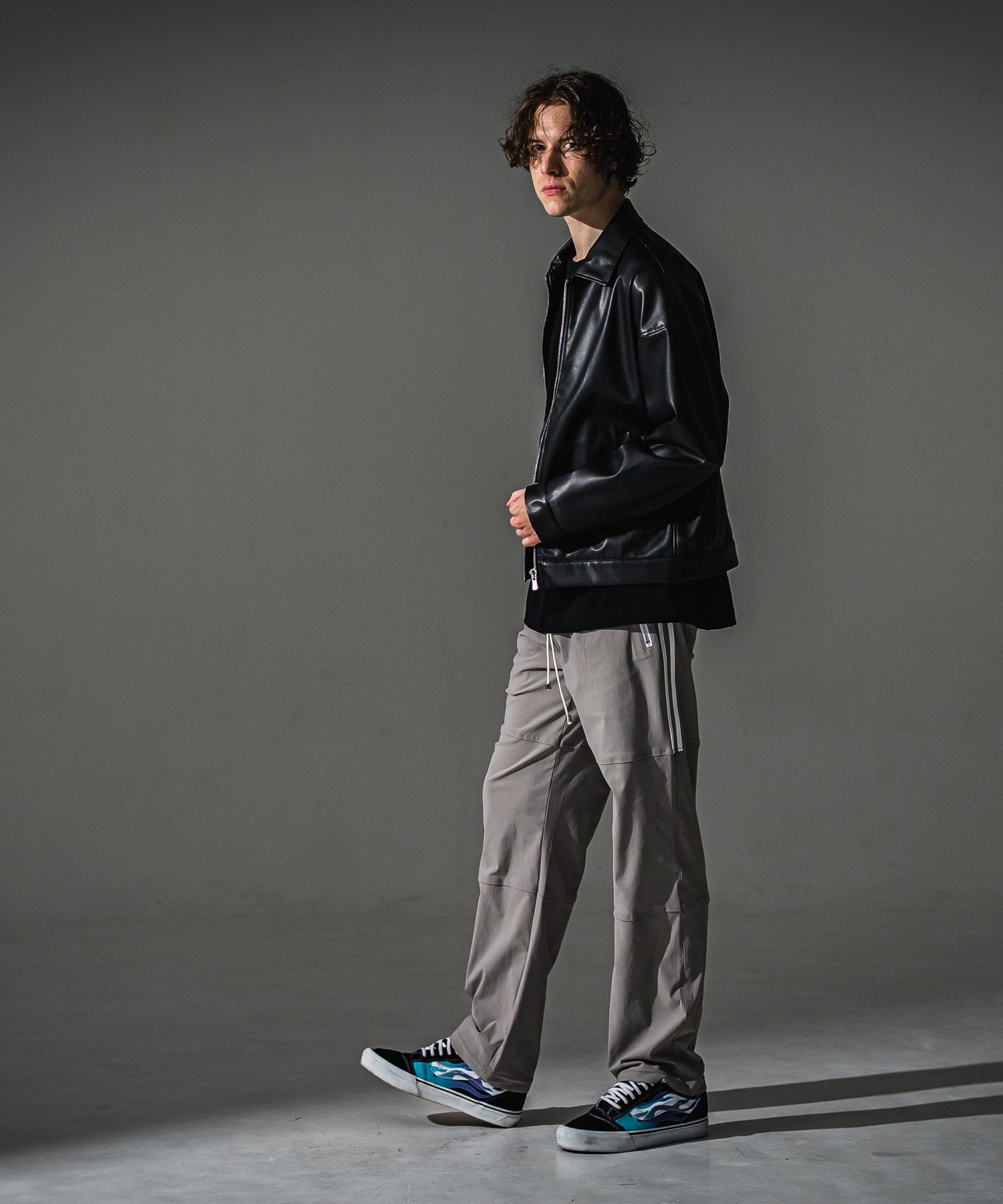 JOHNSON LINE WIDE PT / BASIC-ST-009WT / ジョンソンラインセミワイドタックパンツ / グレー×ホワイト (7月下旬入荷予定)