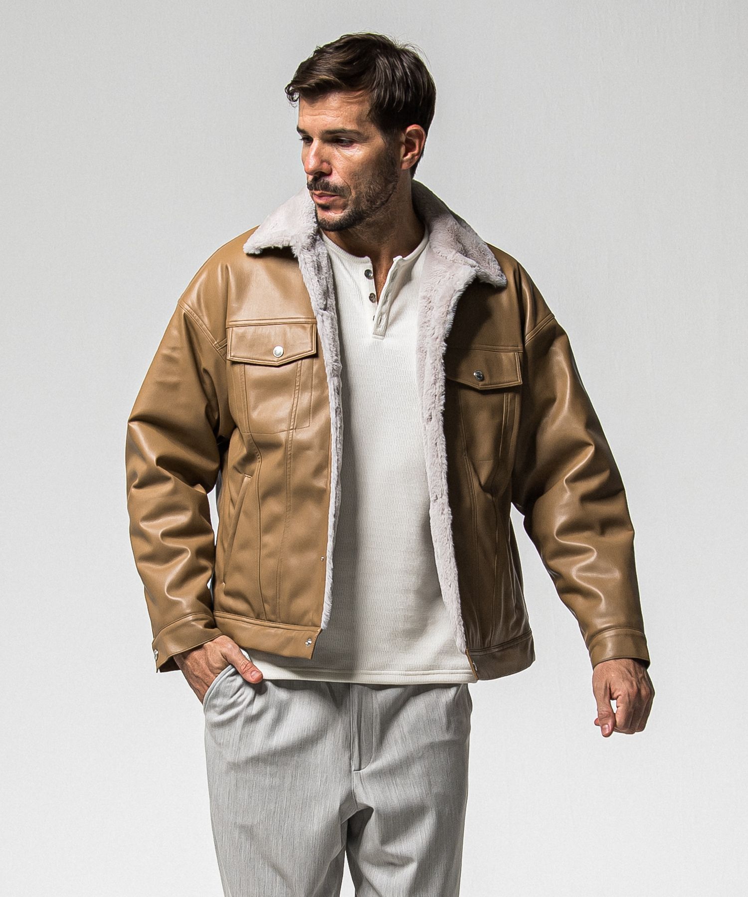 LEATHER FUR OVER G / RC38-JK-002 / レザーファーGジャン / キャメル (11月中旬入荷予定)