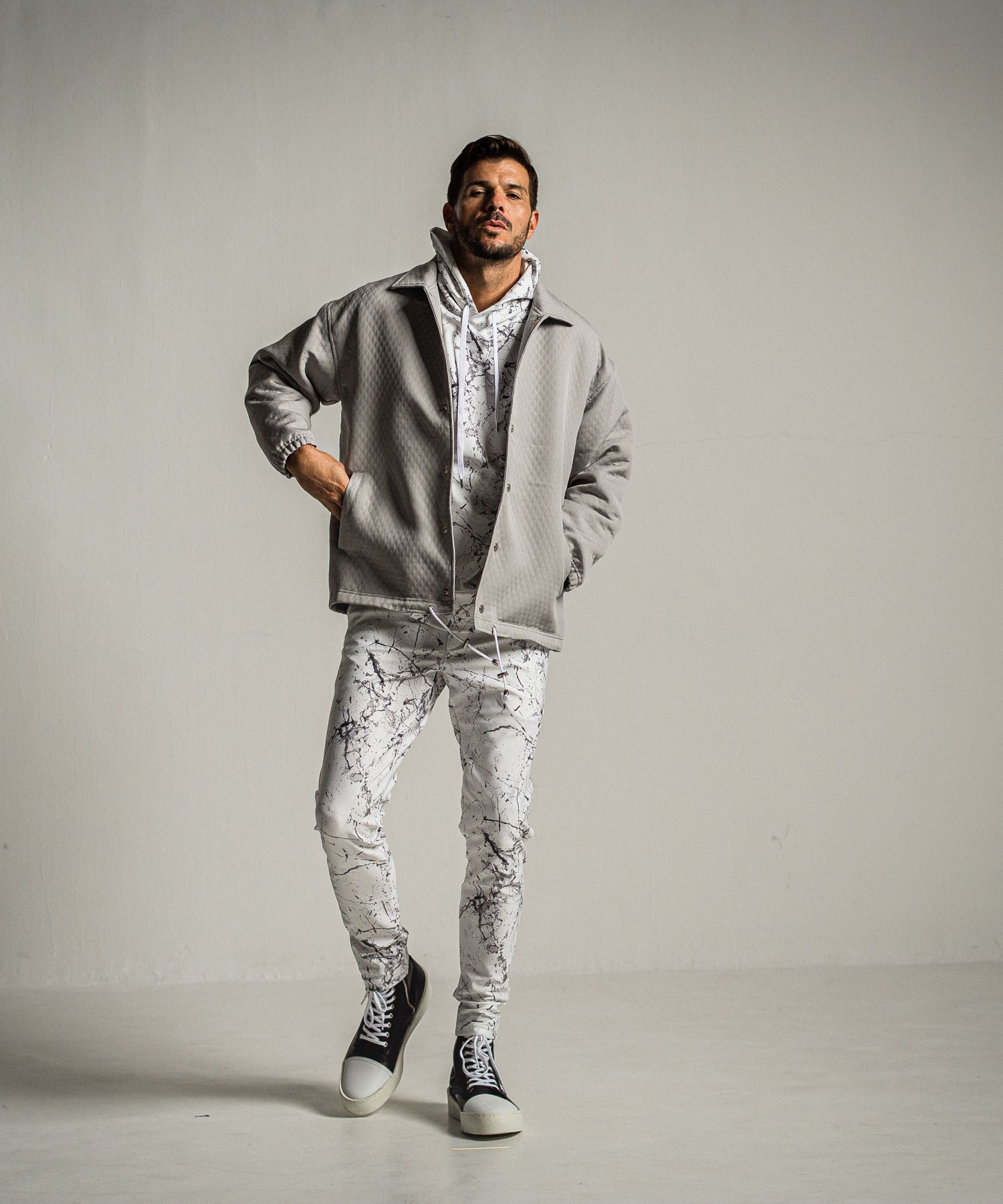 PAINT LOOSE HOODIE / RC34-C-008 / ペイント柄ルーズパーカー / グレー