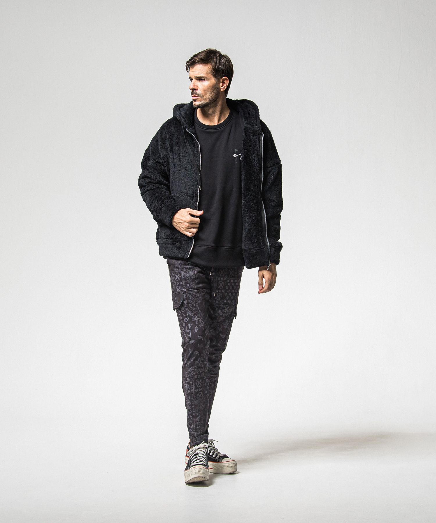 BOA ZIP LOOSE HOODIE / RC38-C-007 / ボアジップパーカー / ブラック (11月中旬入荷予定)