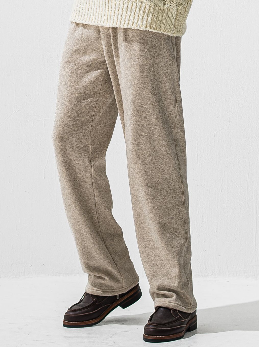 VELOURS FLEECE WIDE TUCK PANTS / RC42-ST-016HWT / 裏起毛セミワイドタックパンツ / ベージュ (11月中旬入荷予定)