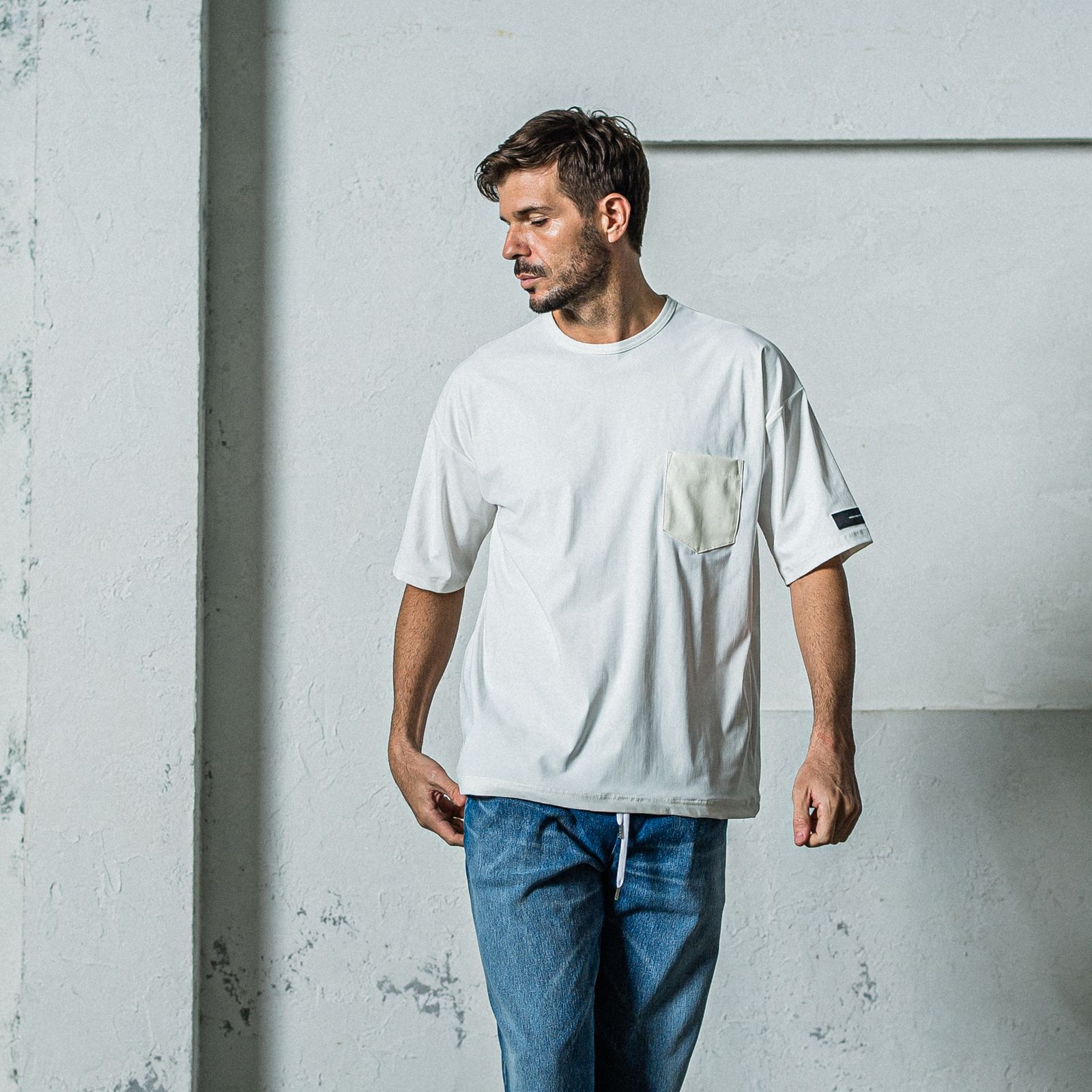 LEATHER POCKET OVER NYLON T / RC35-T-005 / レザーポケットナイロンビッグTシャツ / ホワイト