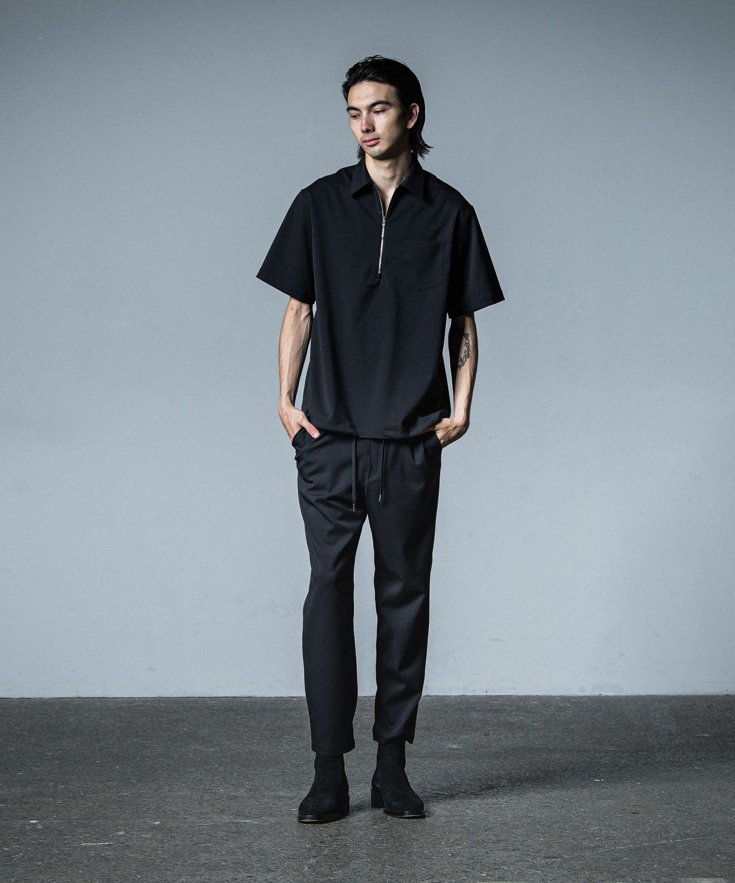 PULLOVER HALF SHIRT / RC33-SH-005 / ハーフジップシャツ / ブラック