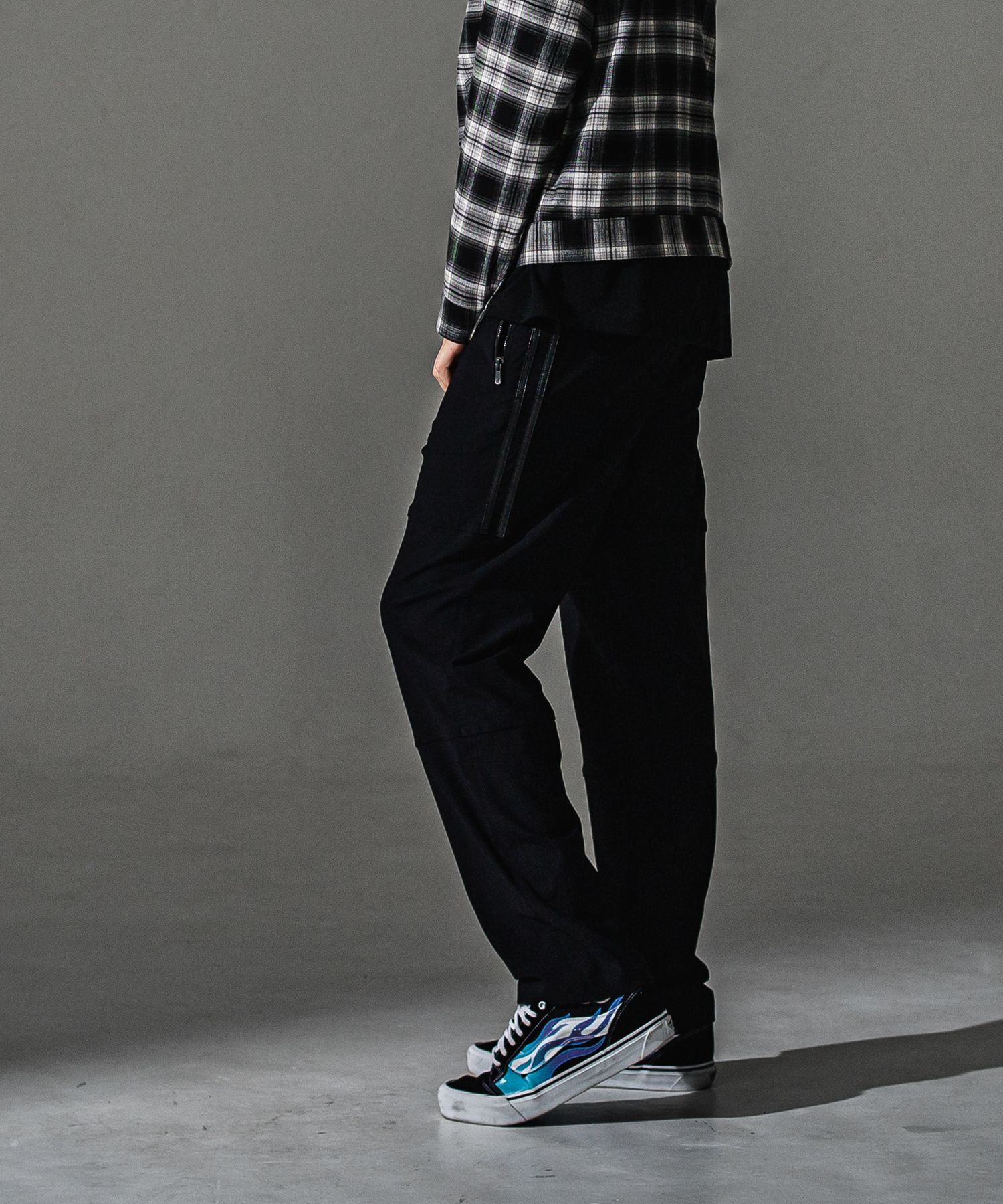 JOHNSON LINE WIDE PT / BASIC-ST-009WT / ジョンソンラインセミワイドタックパンツ / ブラック×ブラック (7月下旬入荷予定)
