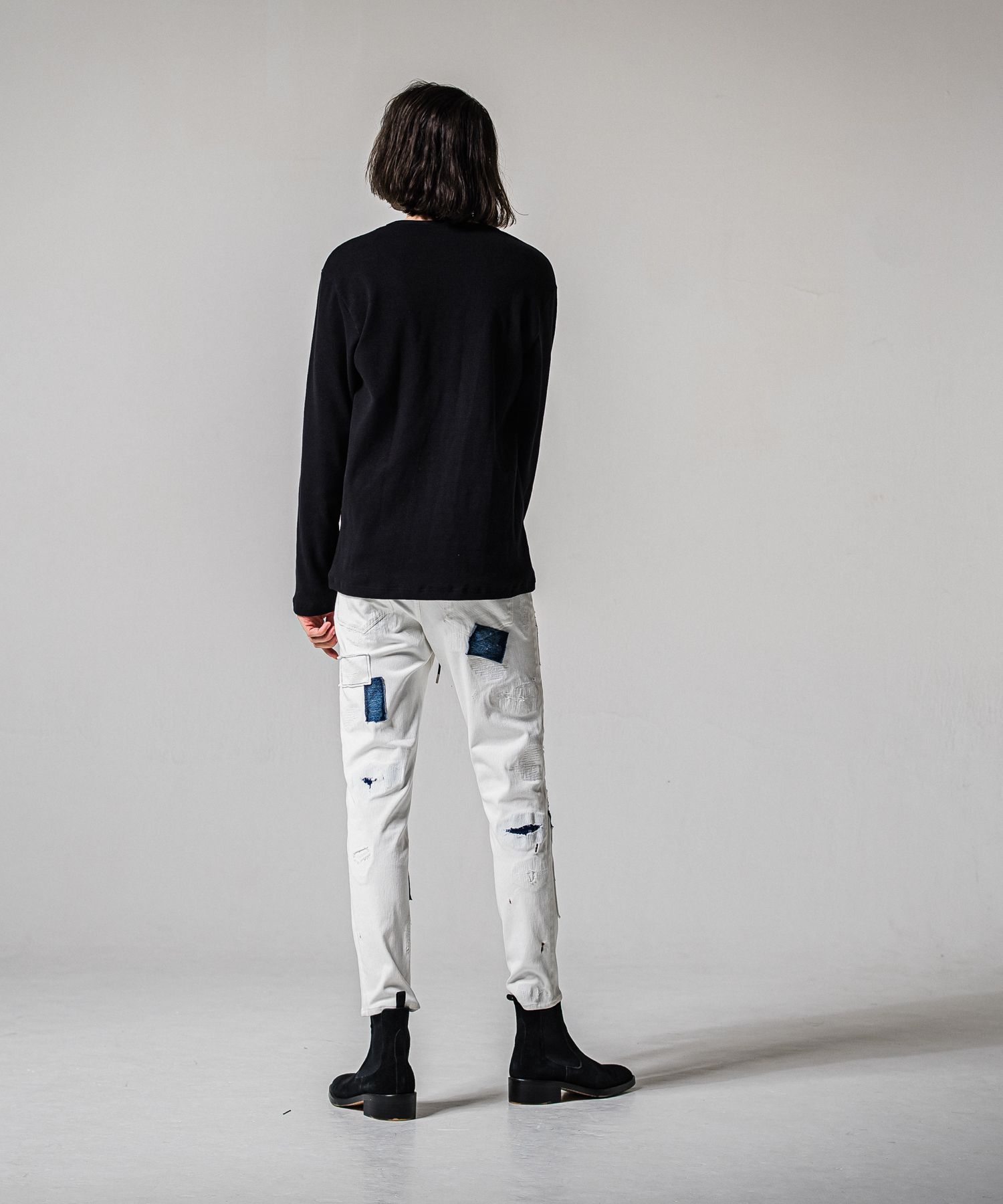 MICK DENIM JERSEY / BASIC-ST-020 / デニムジャージテーパードパンツ / ホワイトリメイク (2月中旬入荷予定)