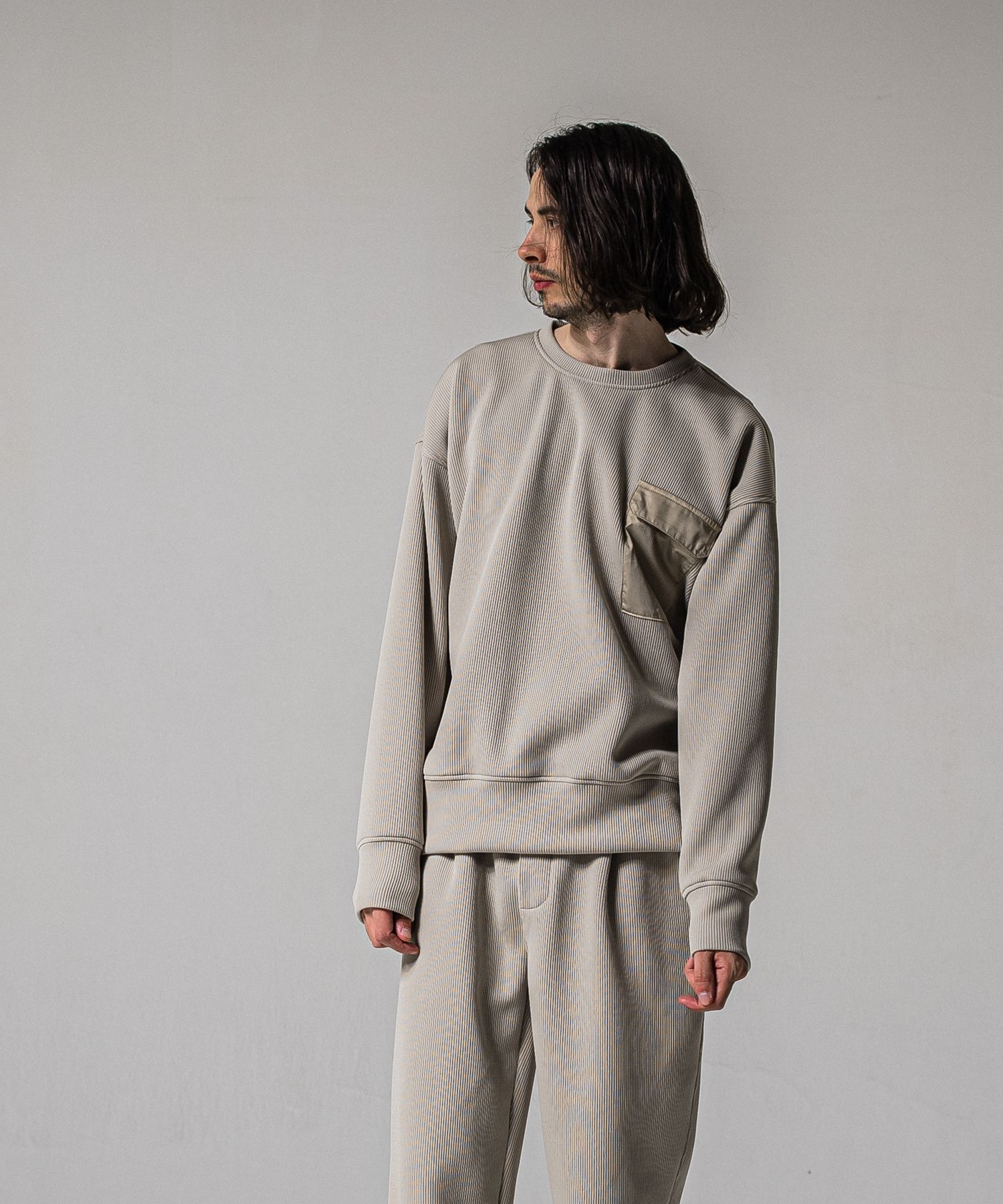 AZE MILITARY DROP TRAINER / RC39-C-003 / 高機能畦編みニットトレーナー / グレージュ (1月下旬入荷予定)