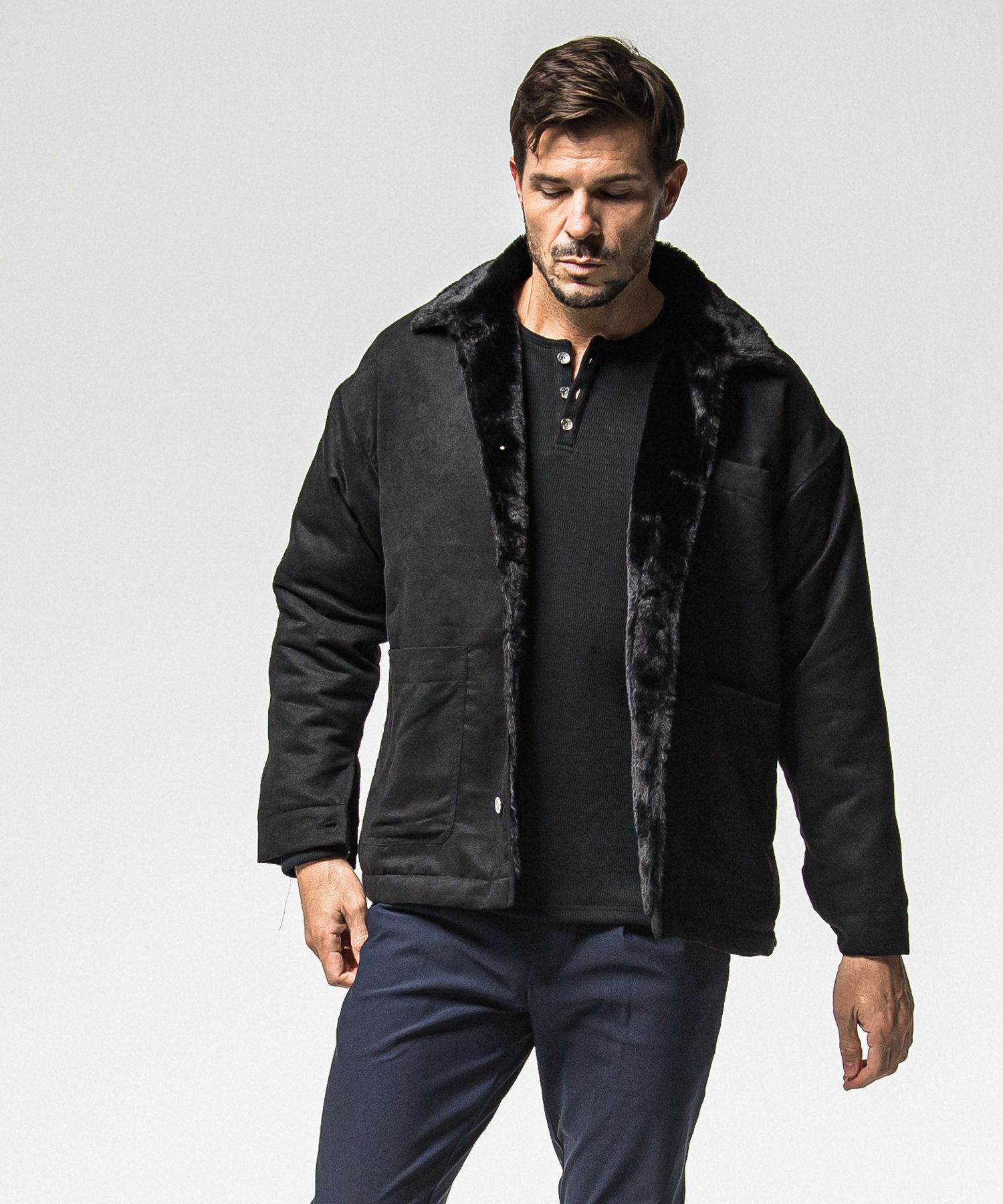 SUEDE FUR CAVER ALL / RC38-JK-003 / スエードファーカバーオール / ブラック (11月中旬入荷予定)