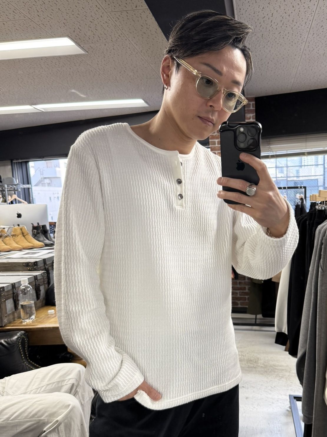 KNT HENRY / RC41-C-001 / コットンニットヘンリーネックロングTシャツ / ホワイト (9月上旬入荷予定)