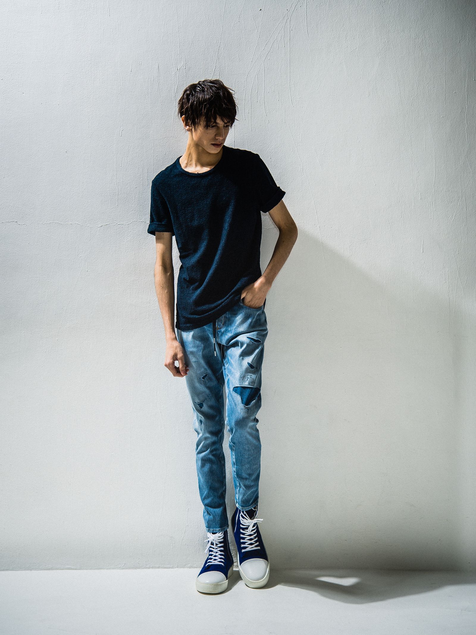RANDOM PILE ROLL UP TEE / RC24-T-001 / パイル無地Tシャツ / ネイビー