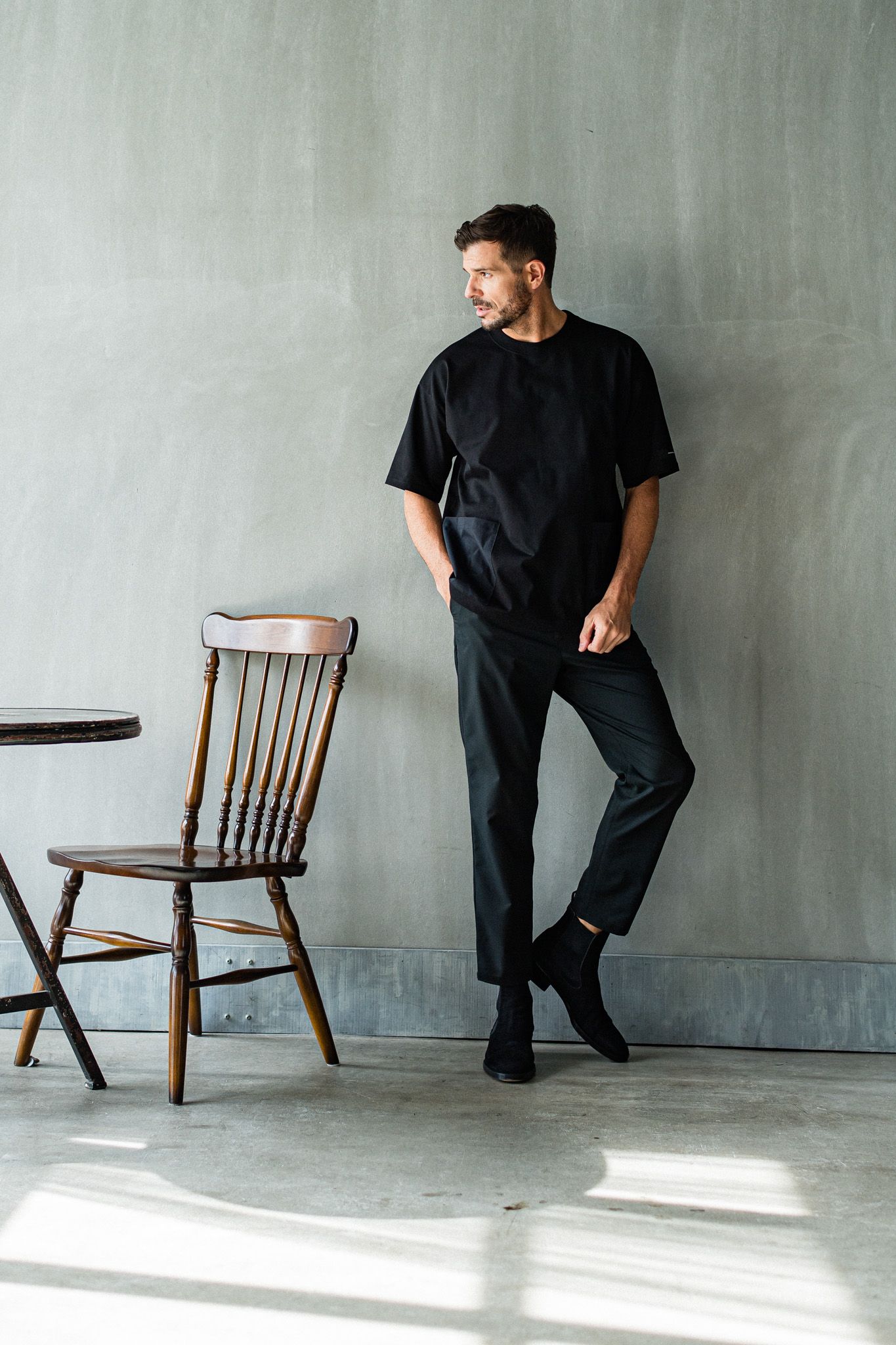 PAT WIDE EASY PANTS / RC32-ST-036 / ベルト付きテーパードワイドパンツ / ブラック
