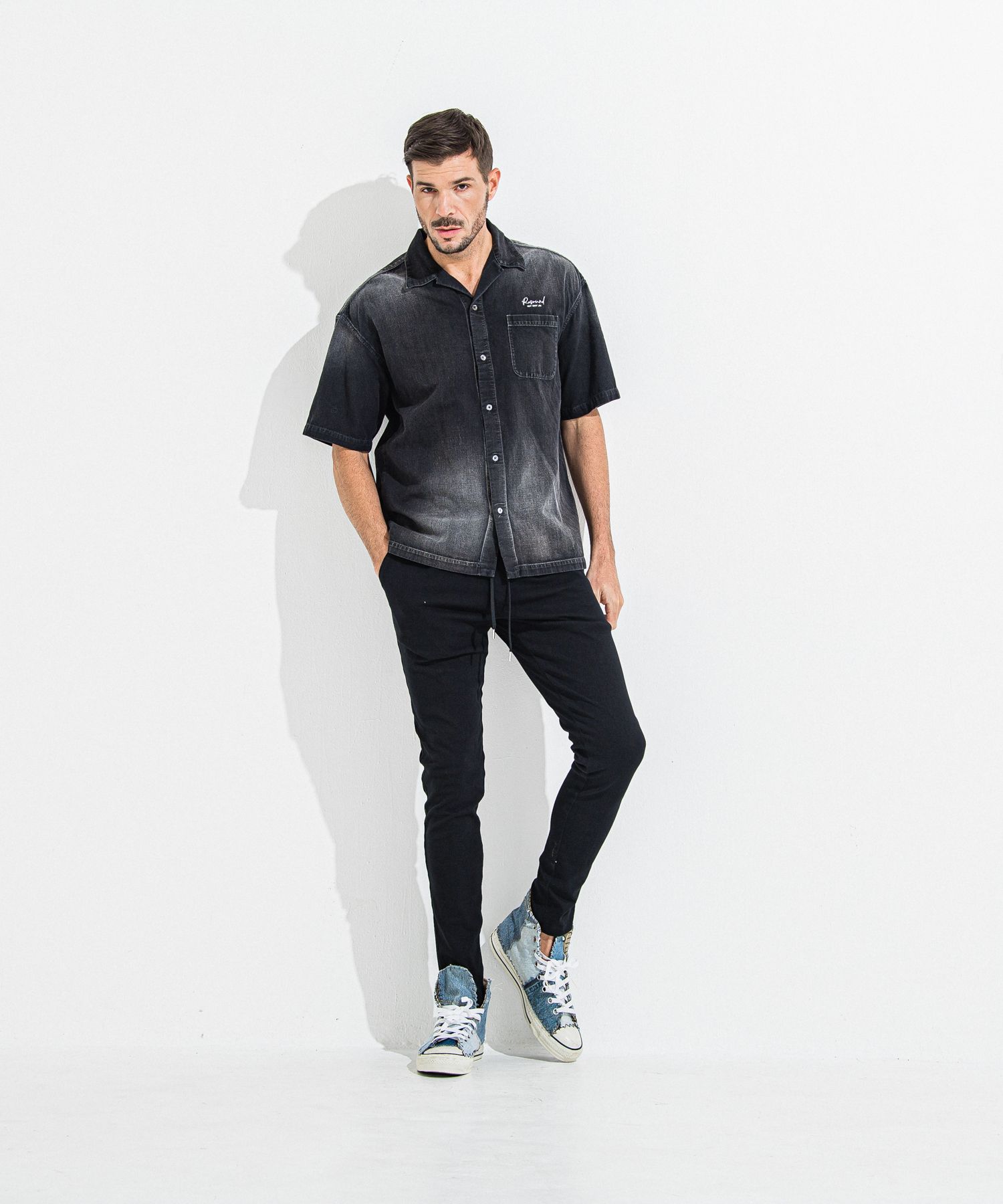 DENIM JERSEY CHRIS EASY TUCK PT / RC36-ST-016TD / ライトオンスデニムジャージイージータックパンツ / ブラック
