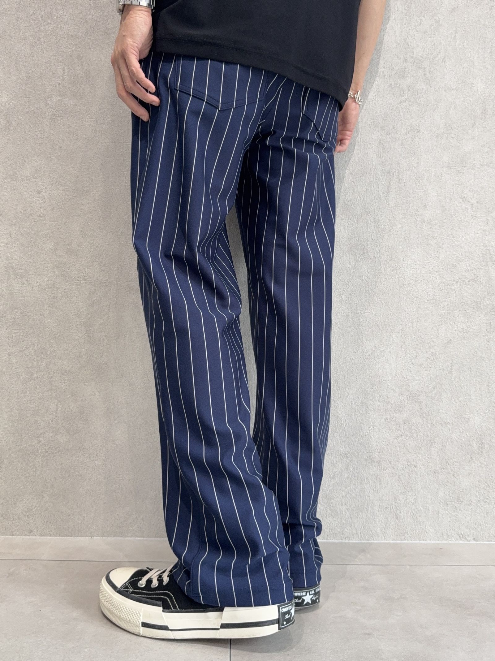 CHRIS EASY WIDE TUCK PANTS / RC35-ST-016WT / ワイドタックパンツ / ネイビーストライプ