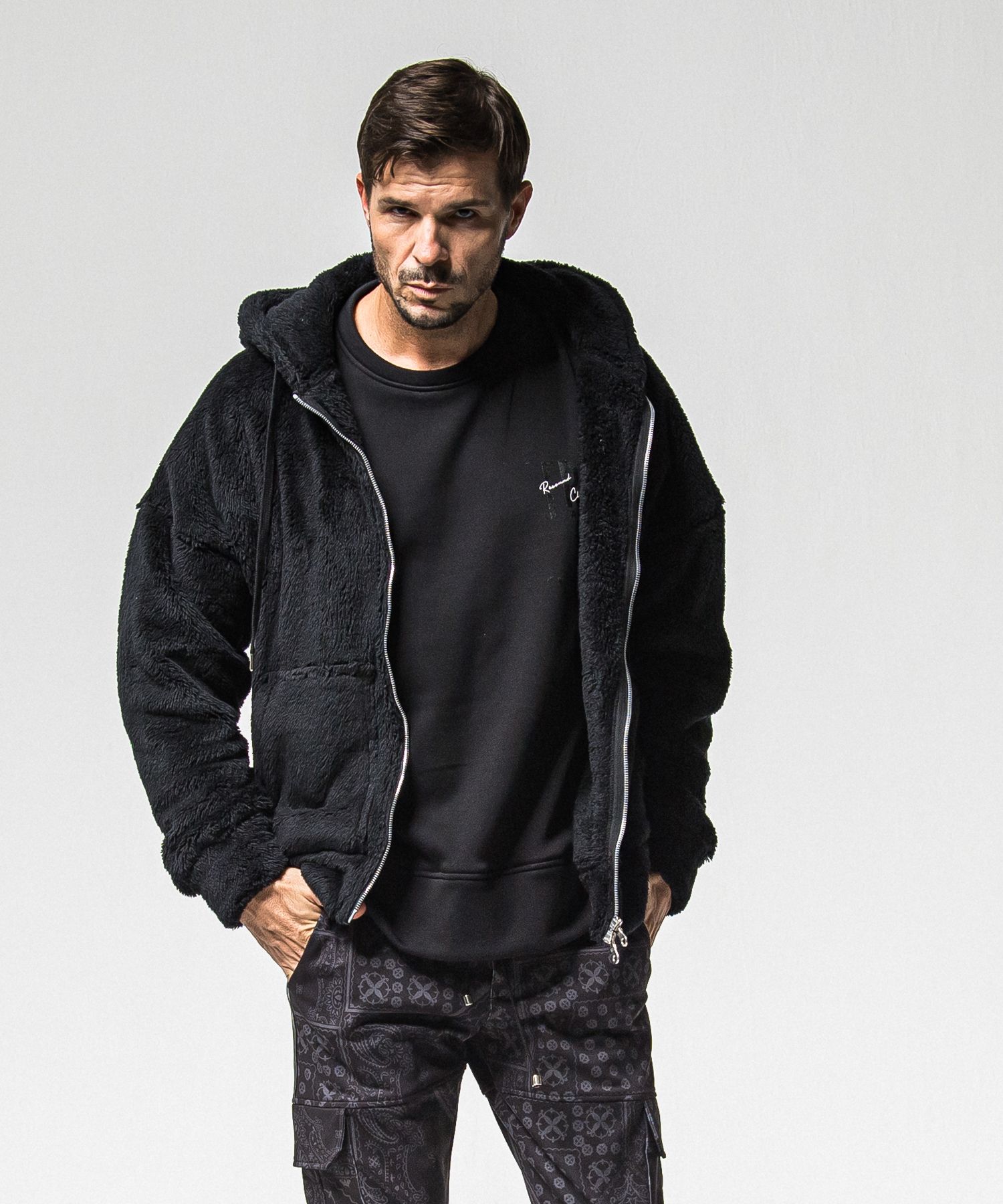 BOA ZIP LOOSE HOODIE / RC38-C-007 / ボアジップパーカー / ブラック (11月中旬入荷予定)