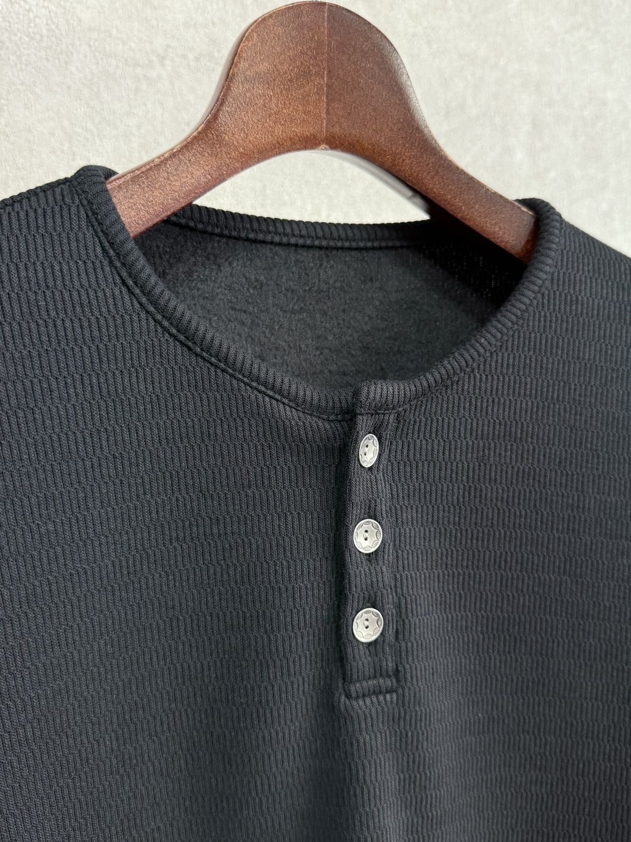 VELOURS FLEECE THERMAL HENRY / RC38-C-003 / 裏起毛サーマルヘンリーネックロングTシャツ / ブラック