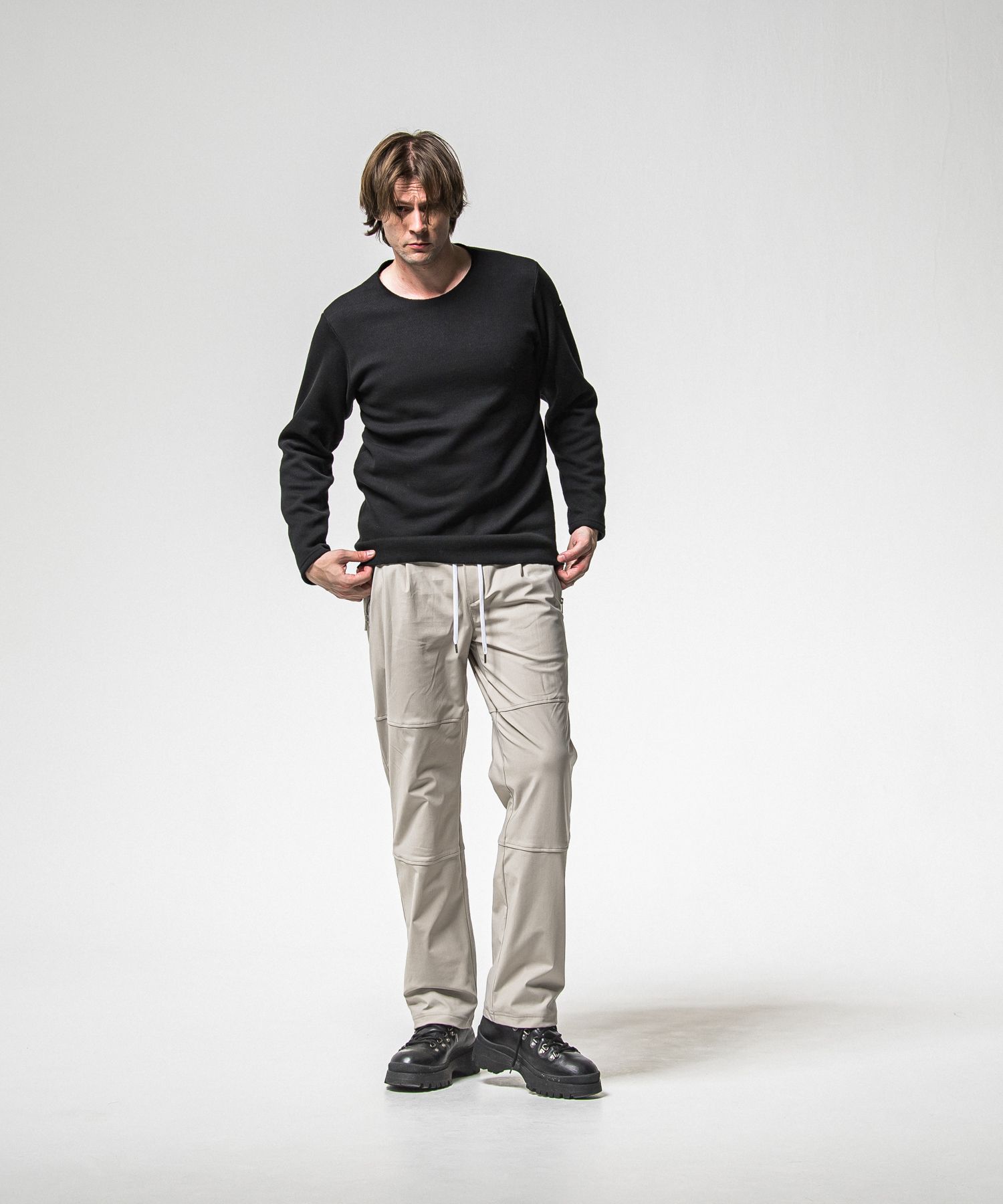 JOHNSON LINE HEAT WIDE TUCK PANTS / RC38-ST-009HWT / 裏起毛ジョンソンラインワイドタックパンツ / グレー×ホワイト (10月下旬入荷予定)