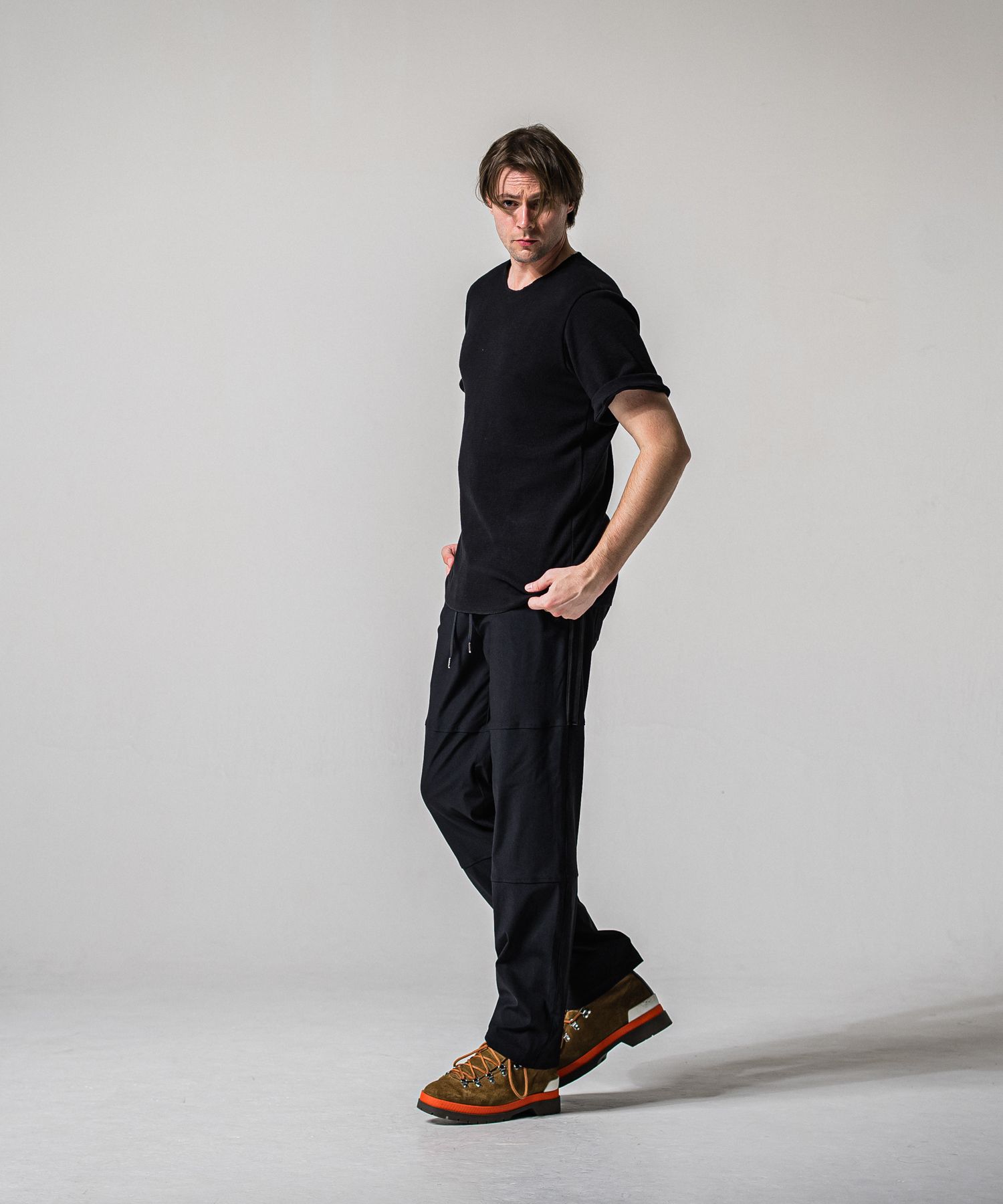 JOHNSON LINE WIDE PANTS / RC39-ST-009WT / ジョンソンラインワイドタックパンツ / ブラック×ブラック (1月下旬入荷予定)