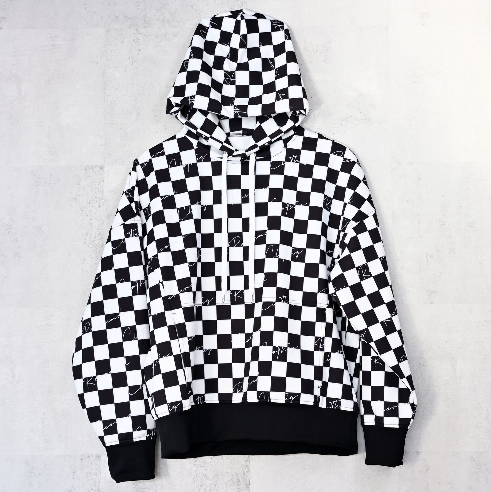 CHECKER BACK FLEECE HOODIE / RC42-C-009 / 裏起毛チェッカー柄プルオーバーパーカー / ホワイト×ブラック (11月上旬入荷予定)