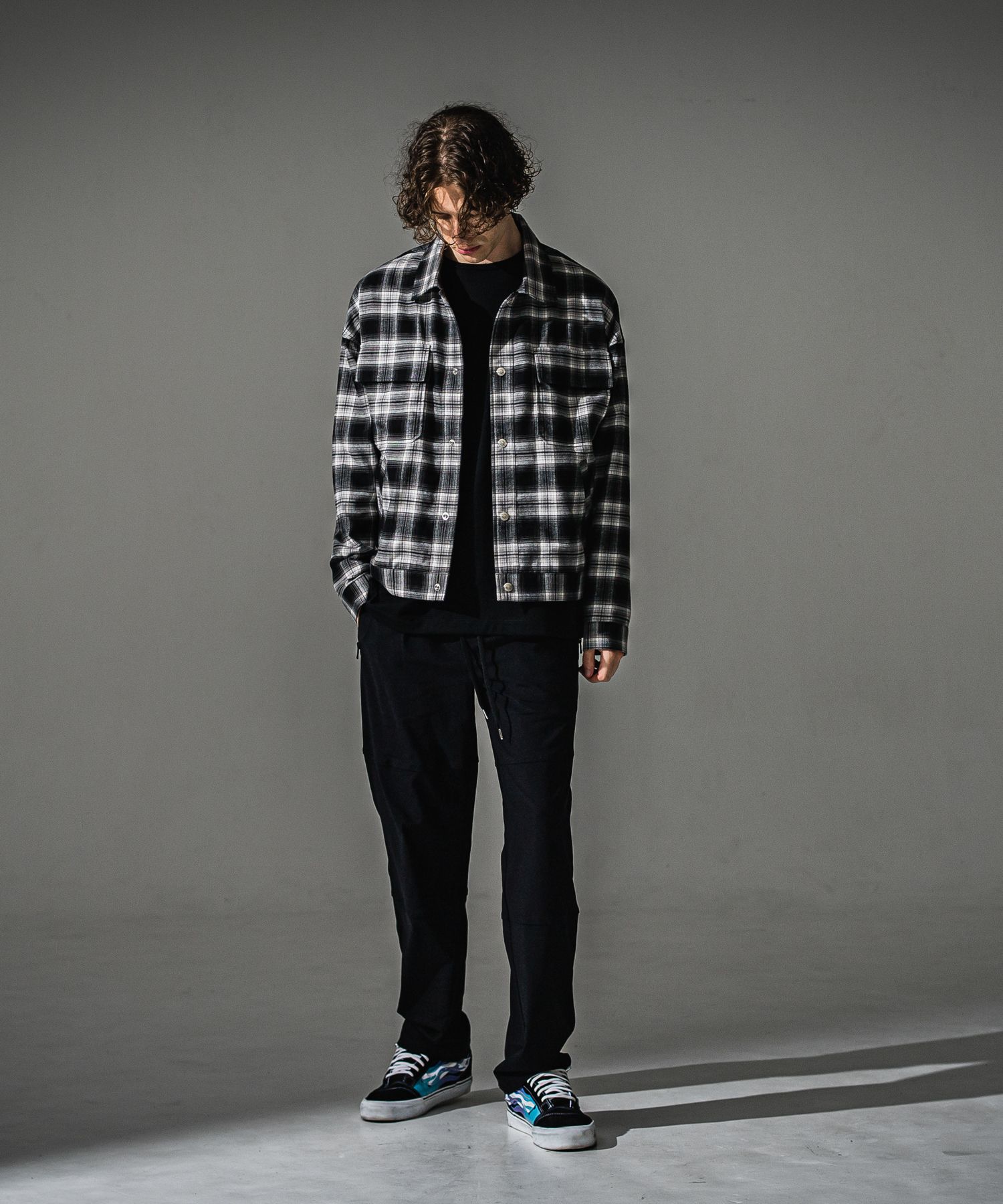 JOHNSON LINE WIDE PT / BASIC-ST-009WT / ジョンソンラインセミワイドタックパンツ / ブラック×ブラック (7月下旬入荷予定)