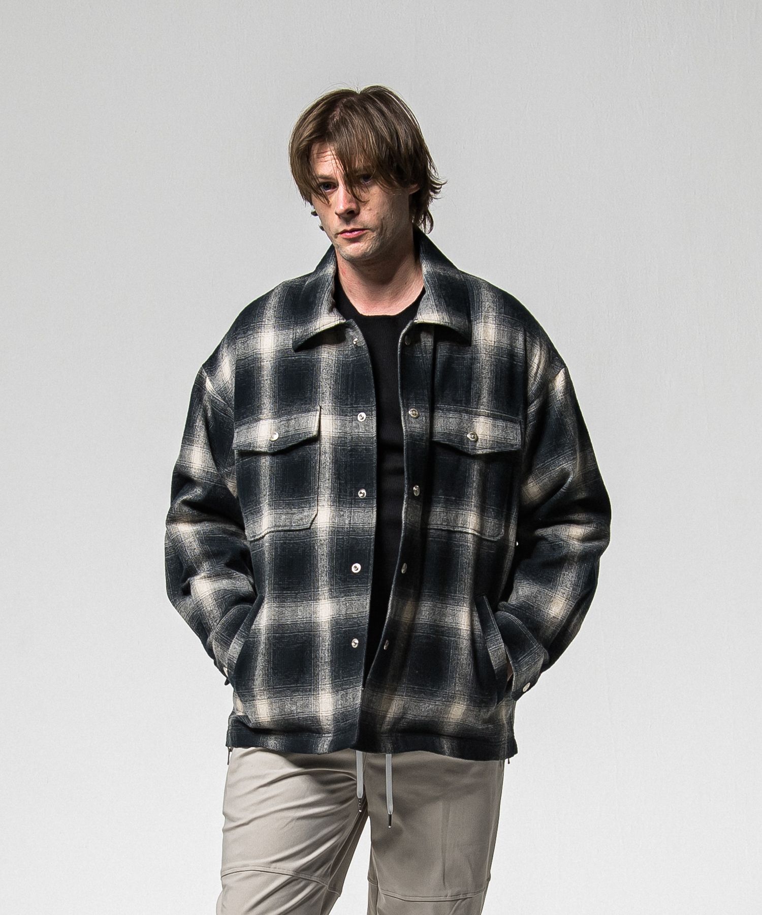 FLANNEL CHECK JK / RC38-JK-007 / フランネルチェックCPOジャケット / ブラック (10月中旬入荷予定)