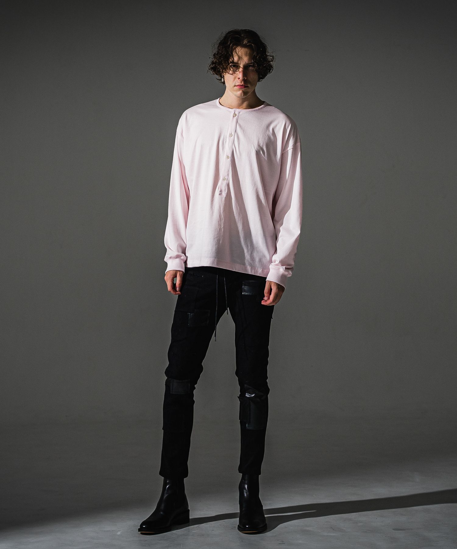 OVER HENRY LONGSLEEVE / RC41-T-004 / オーバーサイズヘンリーネック長袖Tシャツ / ピンク (7月中旬入荷予定)