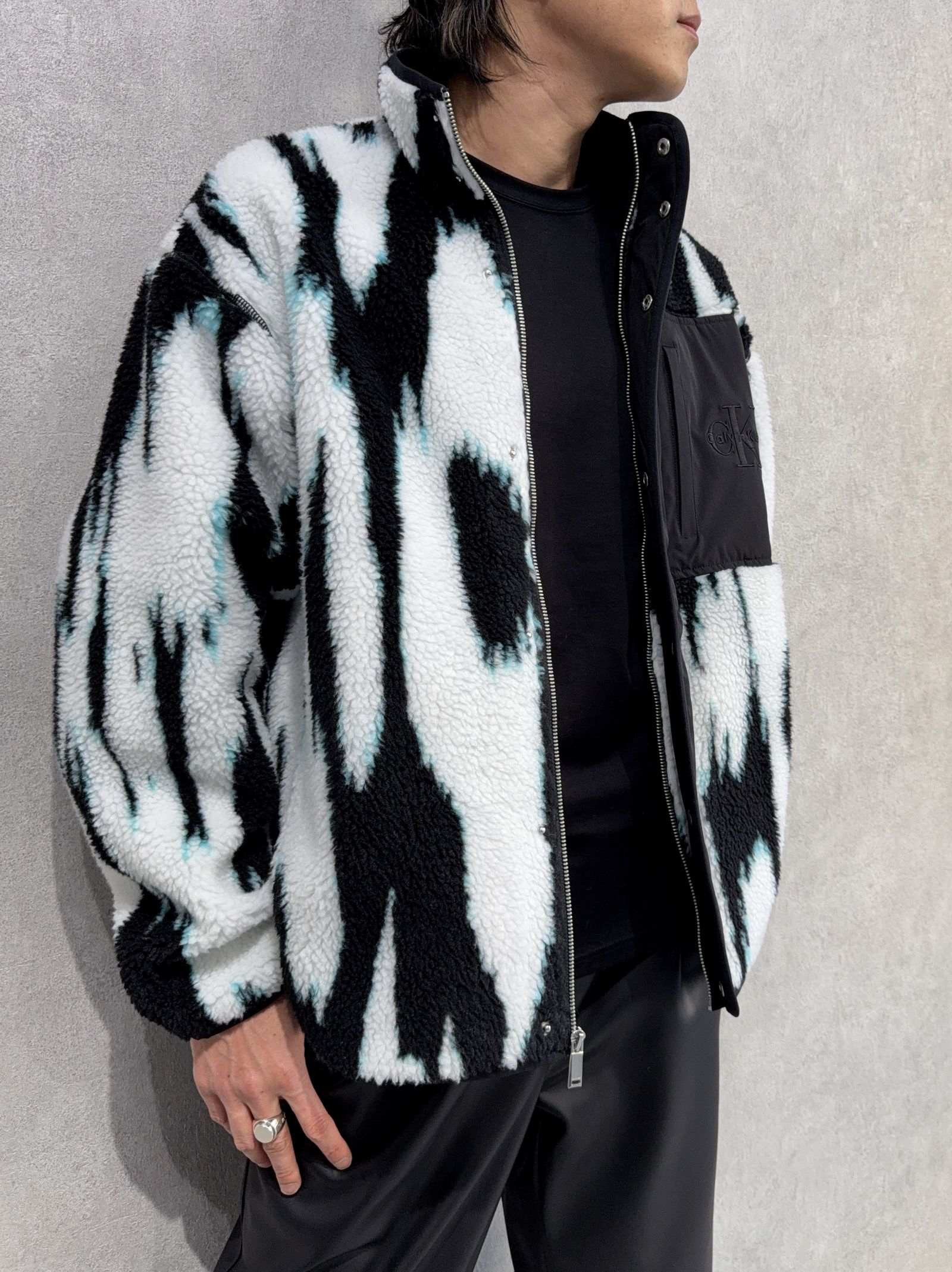 ジャカードシェルパジャケット / ボアジャケット / 4RD219G / UB1(ブラック×ホワイト×サックスブルー)