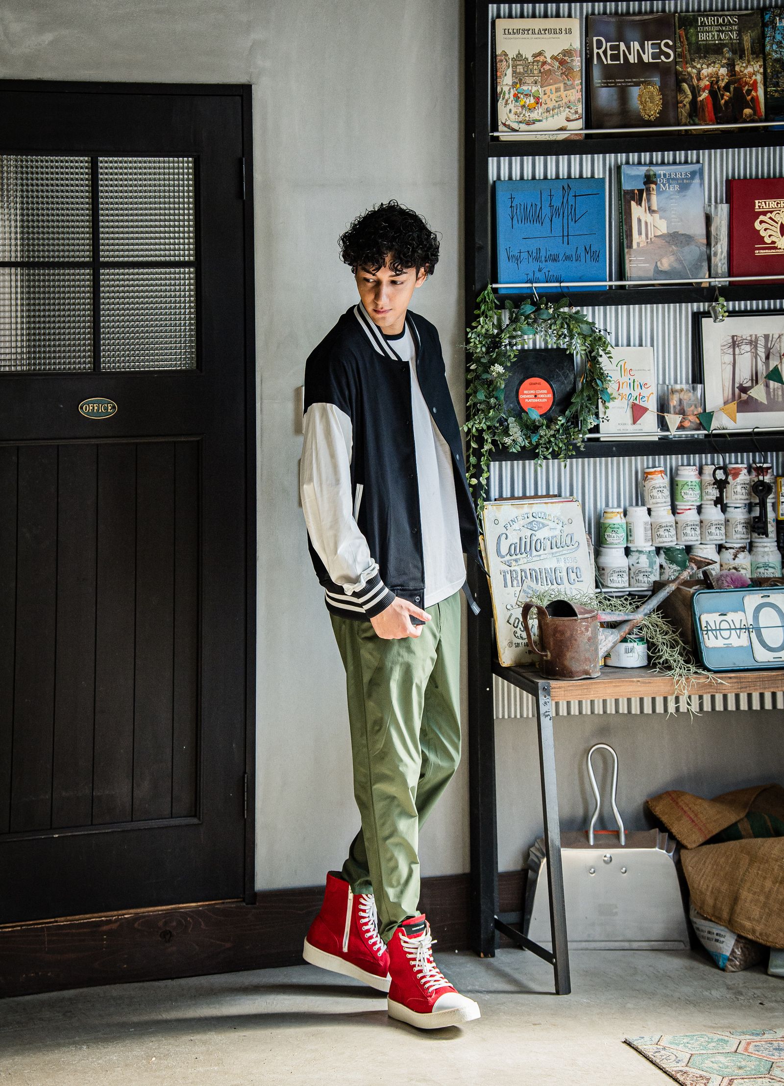 PAT WIDE EASY PANTS / RC31-ST-036 / ベルト付きテーパードワイドパンツ / ナイロンカーキ